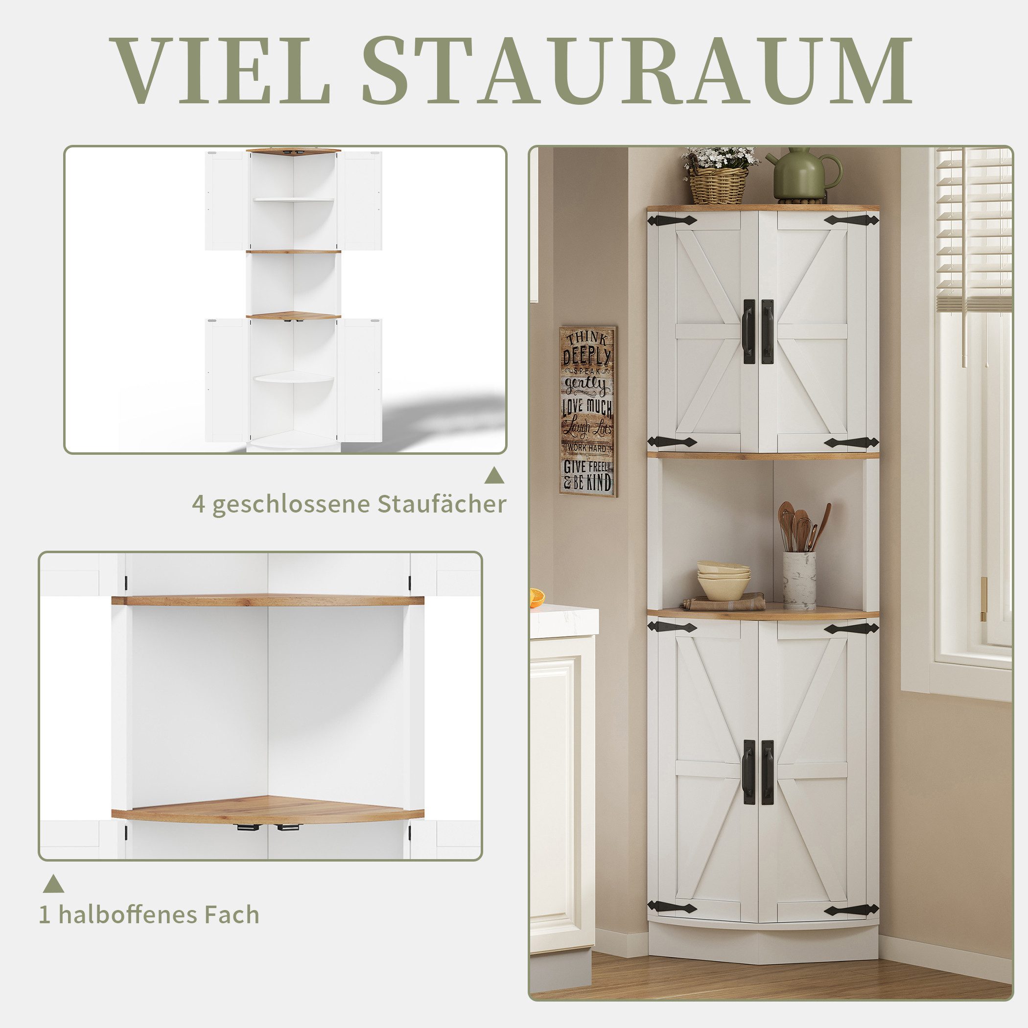 SeedWave Buffet Allzweck Eckschrank Hochschrank mit 4 Türen, Staufächern, Ablageboden Küchenbuffet inkl. Metallgriffe, Kippschutz-Set – Bild 3 von 5