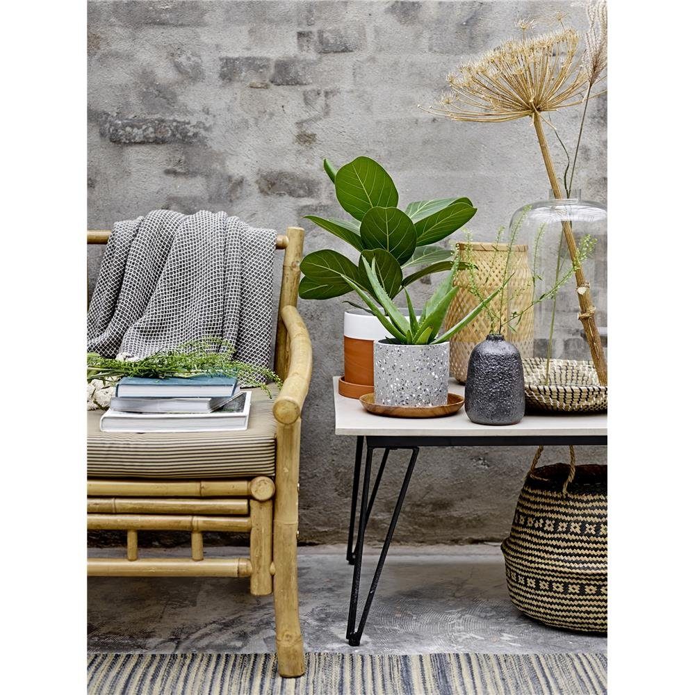 Wohndecke Barry Decke blau/natur, Bloomingville, 160 x 130 cm, mit Fransen, aus recycelter Baumwolle, Kuscheldecke, Tagesdecke, Überwurf