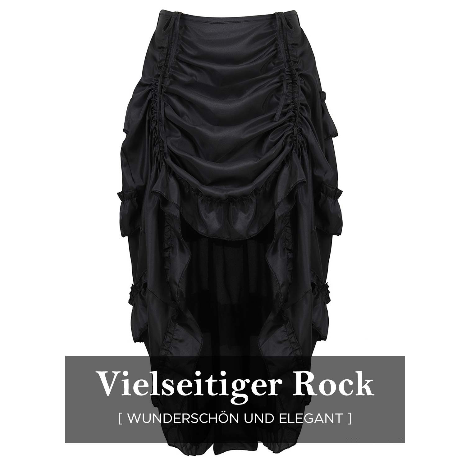 Refttenw Midirock Gothic Steampunk High-Low Rock mit Rüschen, Taillenschnür günstig online kaufen