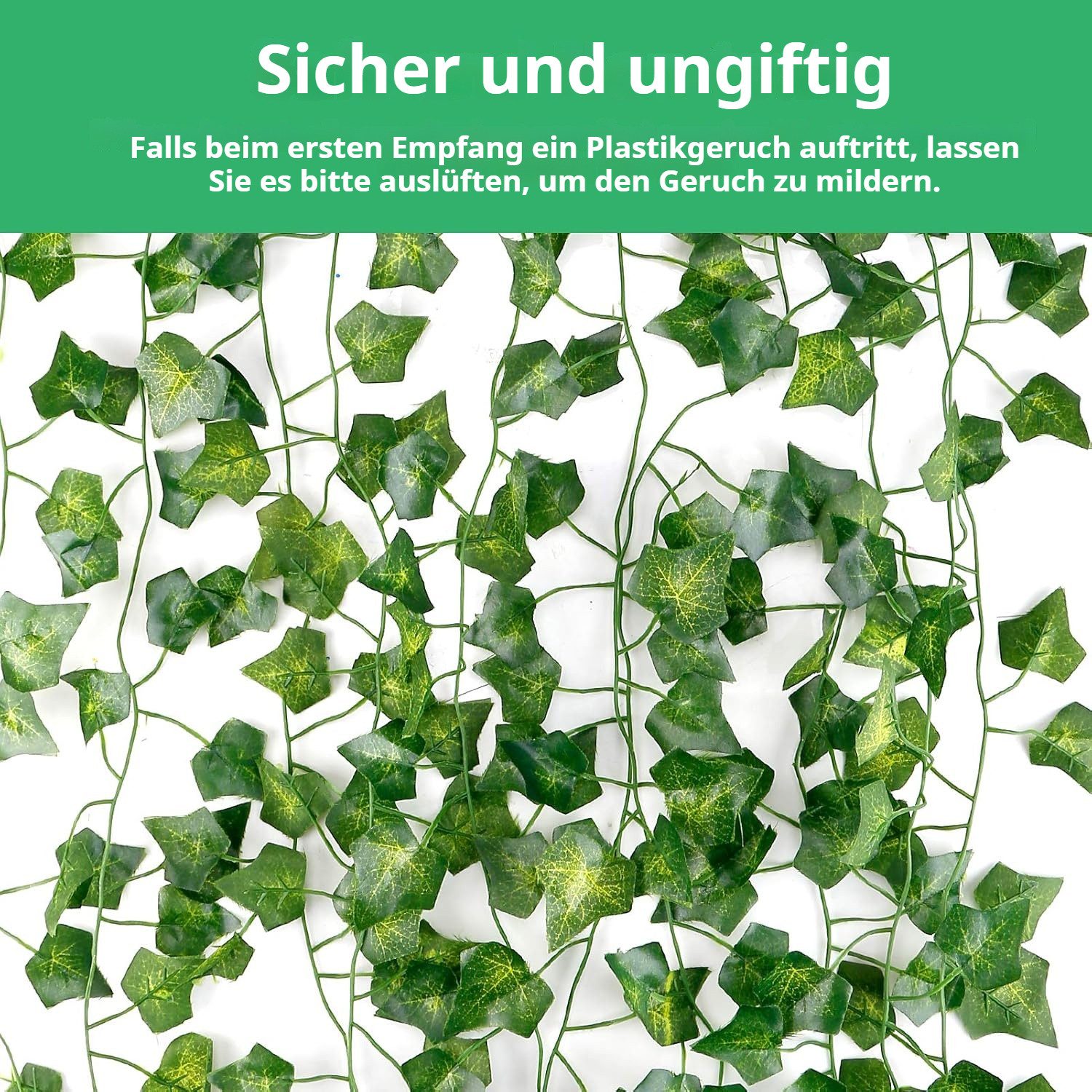 Künstliche Zimmerpflanze 12 Stück Künstliche Efeu Girlande, Grüne Blätter Hängepflanzen Künstliche Efeu Girlande, BlingBin, Höhe 210 cm, Künstliche Efeu Girlande Wanddekoration