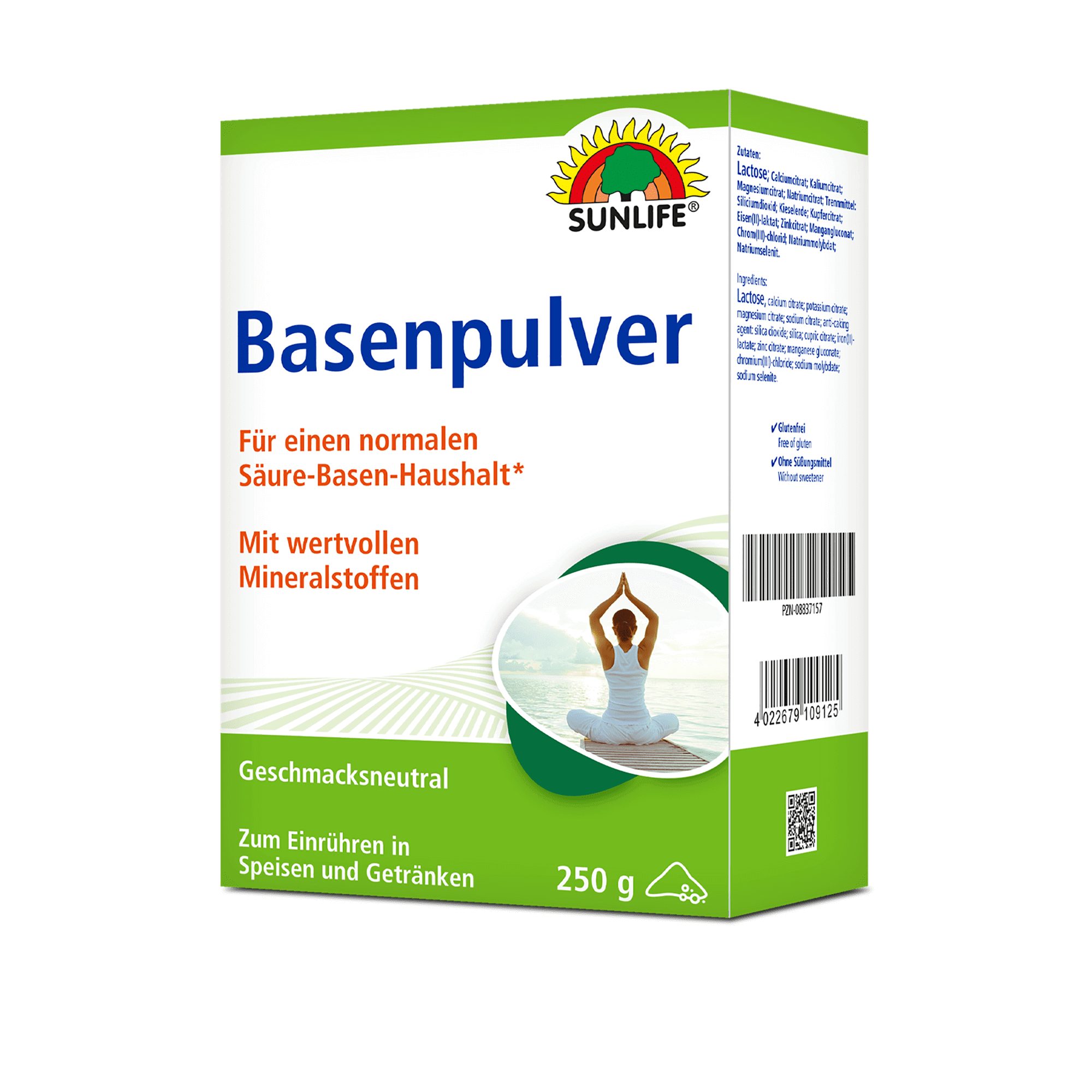 SUNLIFE SUNLIFE® Basenpulver 250g Säure-Basen-Haushalt Übersäuerung Mineralien Je einen Esslöffel morgens und abends in 200 ml kalte oder warme Getränke oder Speisen einrühren