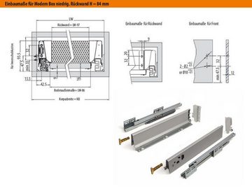 SO-TECH® Schubkasten Schubladensystem Modern Box Zargenhöhe 84 mm, Nennlänge 250-550 mm Soft-Close weiß