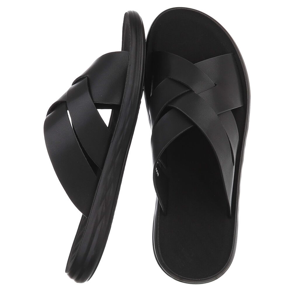 Coolwalk Herren Pantolette Kreuzriemen Sommer bequem Sandale (91918015) Flach Sandalen in Schwarz