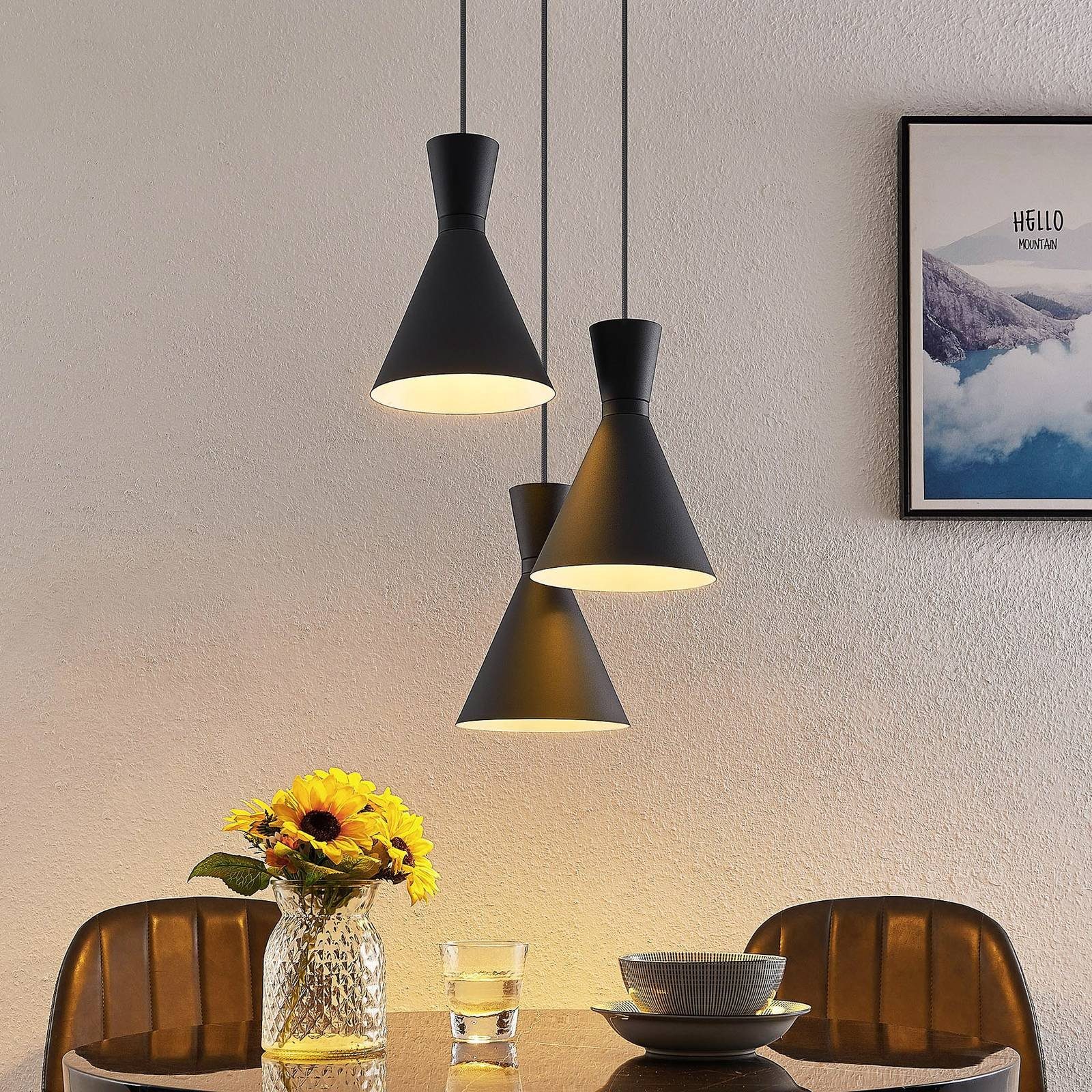 Lindby Hängeleuchte Savrini, dimmbar, Leuchtmittel nicht inklusive, Modern, Eisen, Schwarz, 3 flammig, E27, Deckenlampe, Esstischlampe