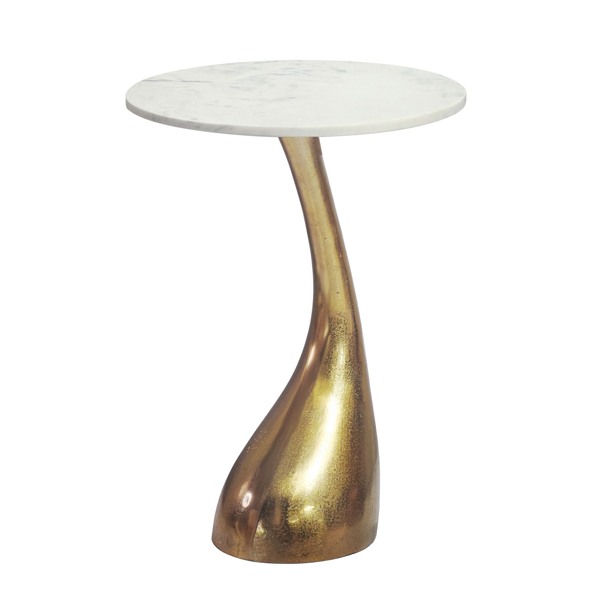 Wohnling Beistelltisch WL7.354 45cm Gold Marmor Sofatisch Couchtisch Wohnzimmertisch Alu (Elegante Form mit moderner Linienführung), Stilvoller Tisch als dekoratives Highlight