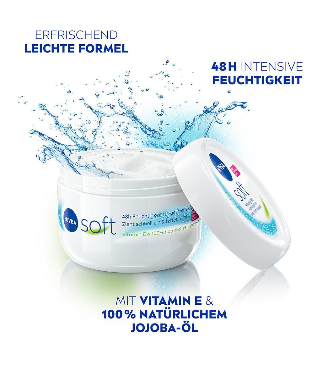 Nivea Gesichtspflege 2 x NIVEA Creme Soft 48h intensive Feuchtigkeit vegane Formel 375 ml, 2-tlg.