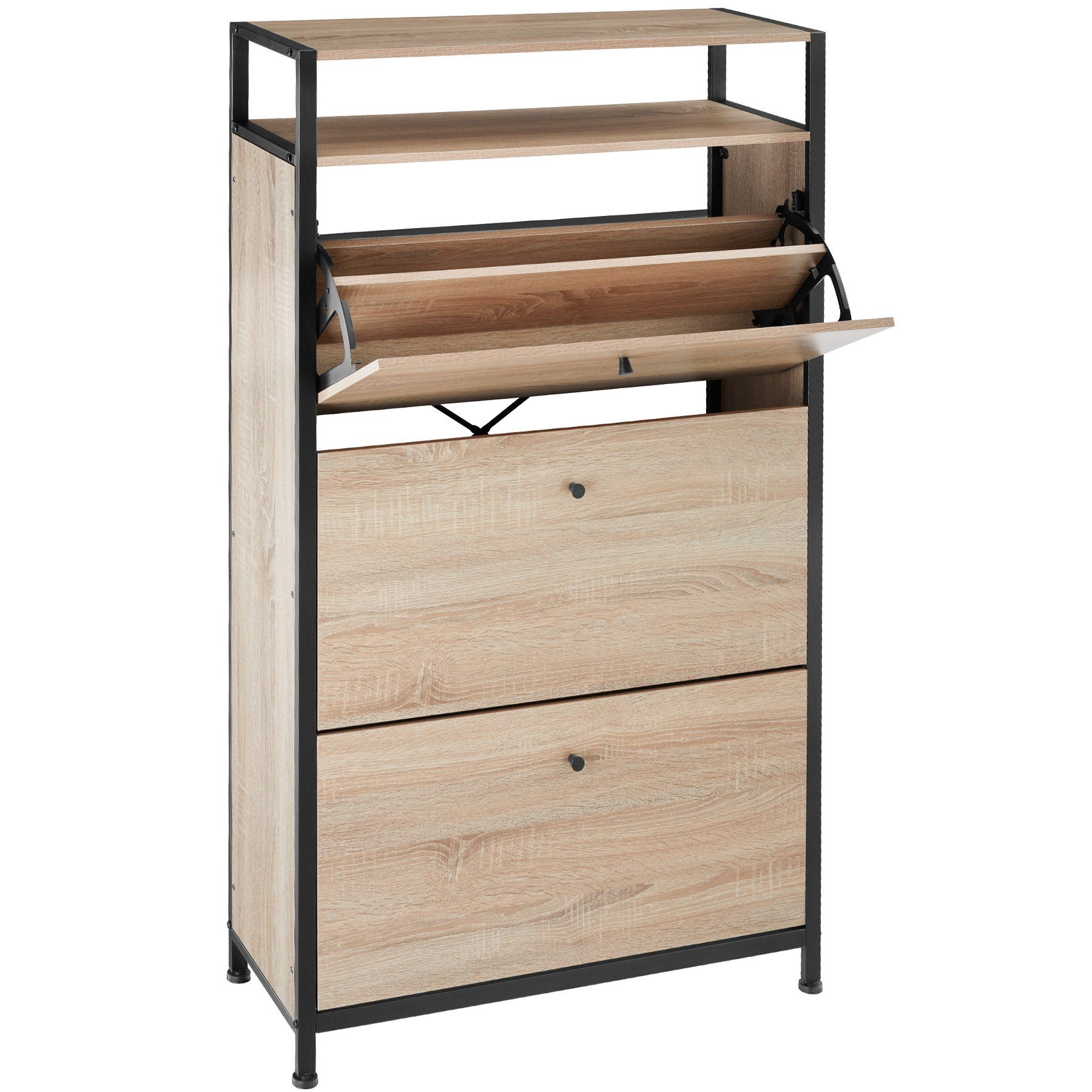 tectake Schuhschrank Braddock (Komplettset, 1-St., inkl. Schlüssel) Industrial Holz hell, Eiche Sonoma