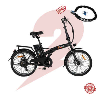 2FLASH E-Bike 2Flash ECO1 Foldable E-Bike Schwarz, 20 Zoll, Klapprad, 36V (280,8Wh), 6 Gang, Kettenschaltung, Heckmotor, 280,80 Wh Akku, (1 tlg)