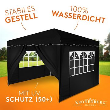 Kronenburg Partyzelt Faltpavillon 3x3m schwarz, wasserdicht, mit 4 Seitenteilen