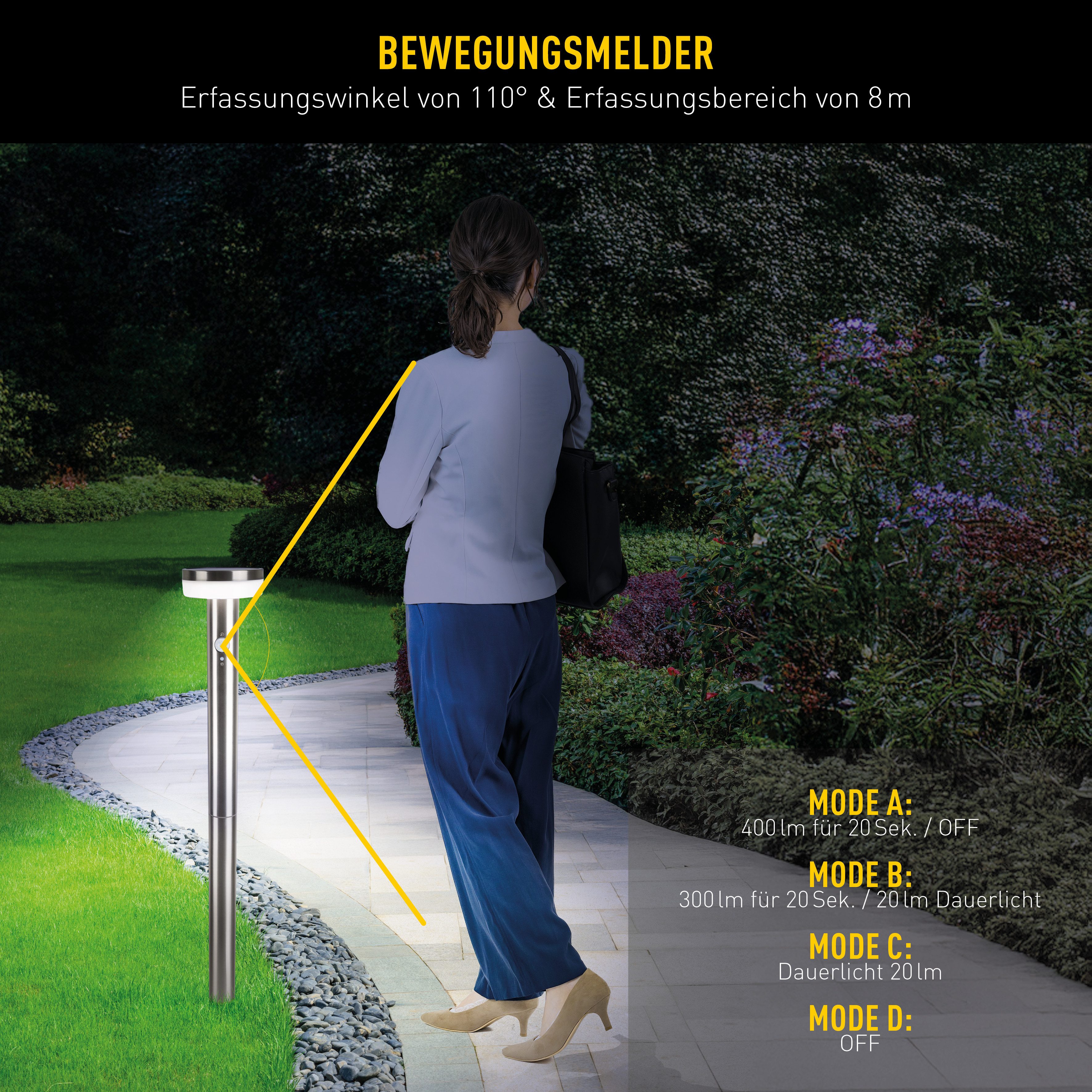 näve LED Solarleuchte Norcia, LED fest integriert, Warmweiß, inkl. Dämmerungssensor, Bewegungsmelder, Druckschalter, LED warmweiß