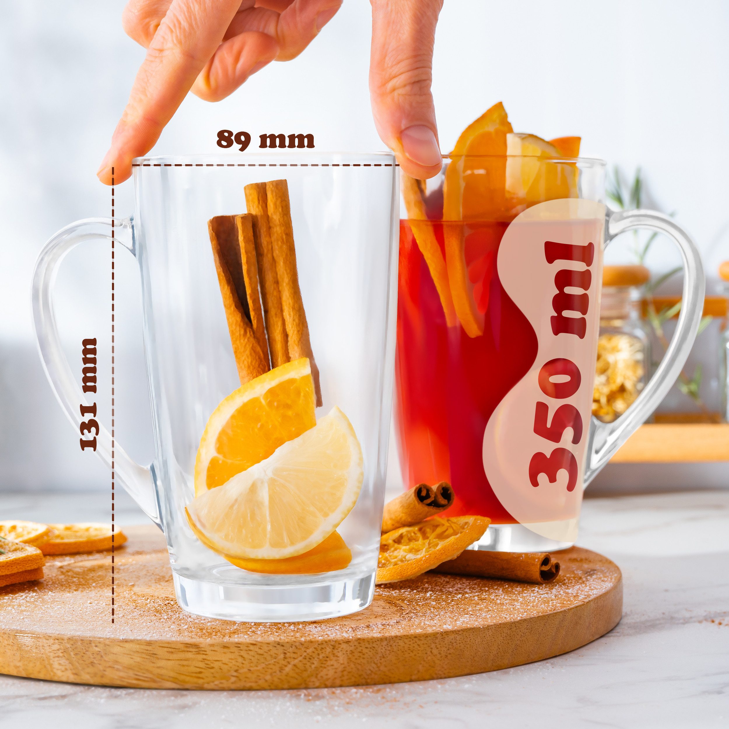 KONZEPT Latte-Macchiato-Tasse Latte Macchiato Gläser Set mit Henkel, Set Kaffeegläser 350 ml, 6-tlg., 6/12-er Set aus transparentem Glas