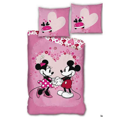 Bettwäsche Minnie und Mickey Maus Bettwäsche Set, Disney Mickey Mouse, Mikrofaser, Deckenbezug 135-140x200 cm Kissenbezug 63x63 cm