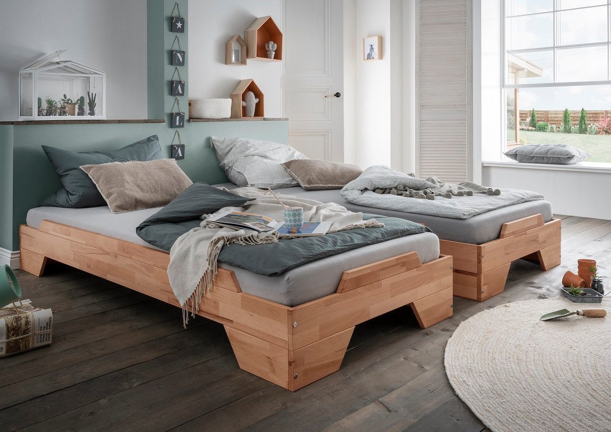 Main Möbel Stapelbett 2er-Set Stapelbett 90x200cm 'Pisa' Buche massiv natur geölt – Bild 2 von 4
