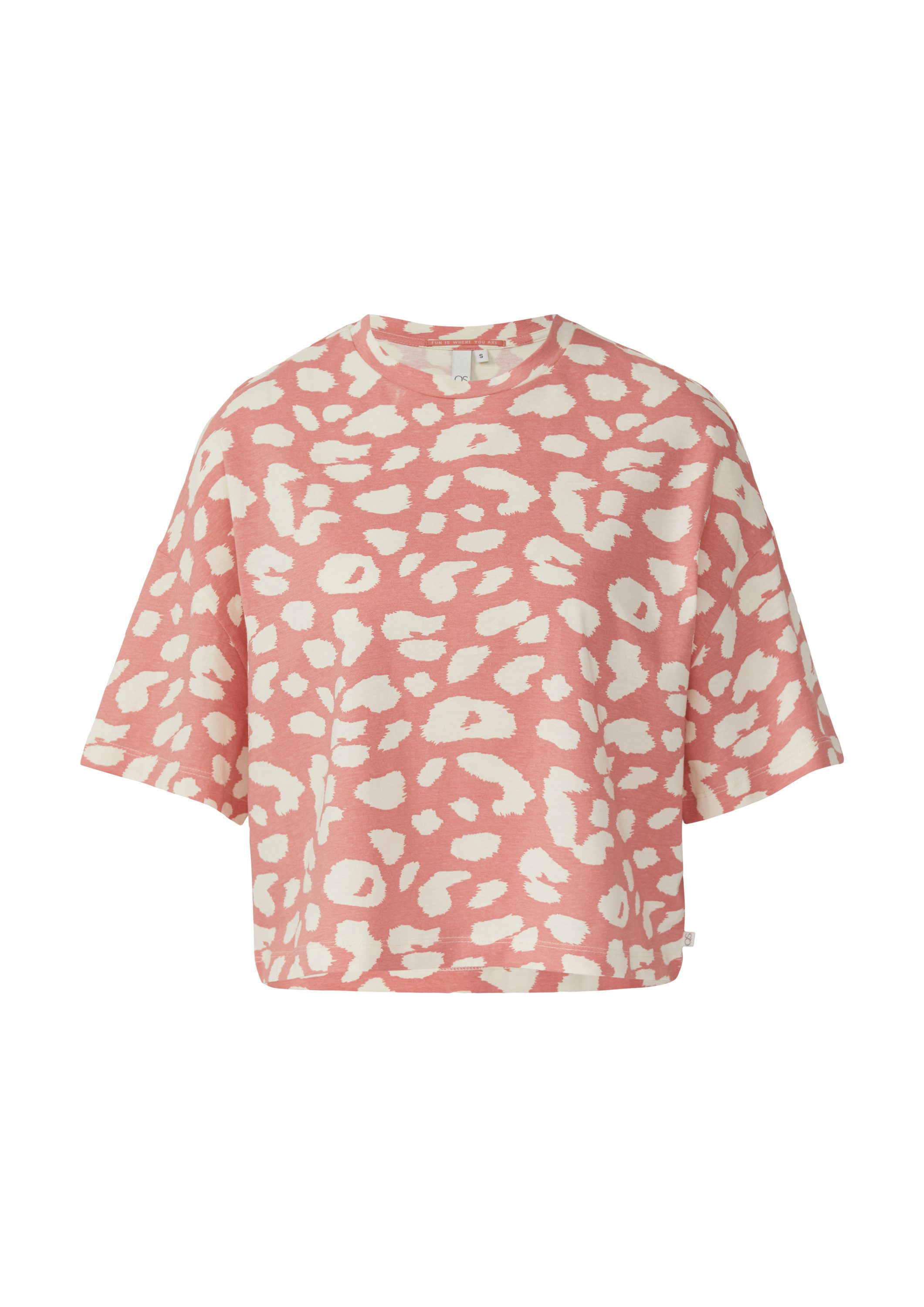 QS Kurzarmshirt T-Shirt Verkürztes T-Shirt mit All-over-Print