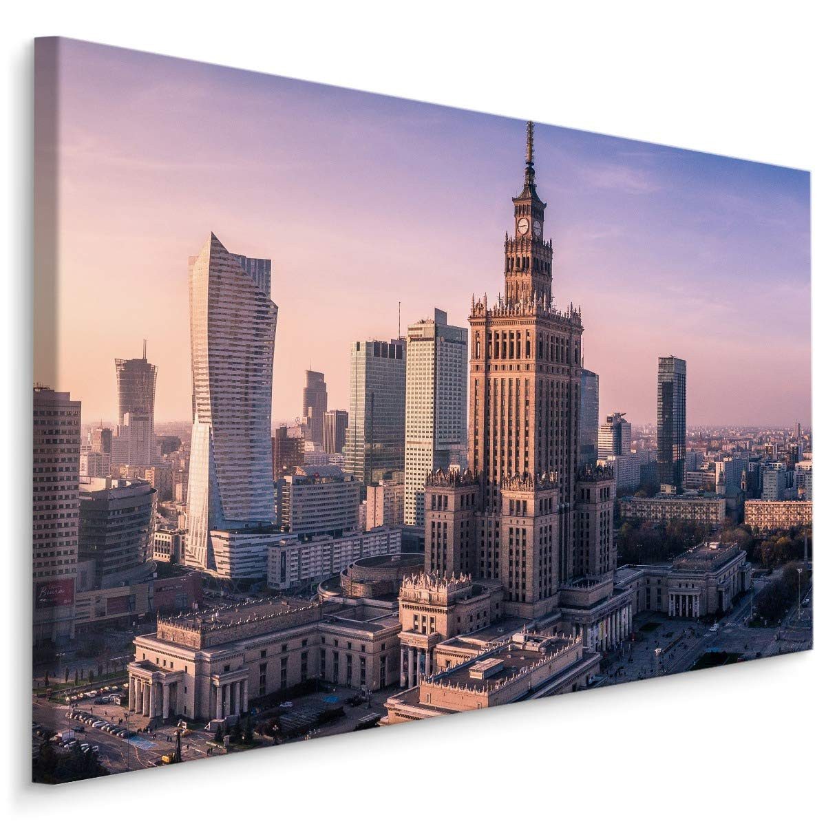 Muralo Leinwandbild Architektur – Leinwandbild Wandbild Kunstdruck Wohnzimmer, Gebäude (1 St), Warschau – Stadt – Panorama, 70 x 50 cm, aufhängefertig