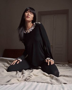 Vamp Schlafanzug (Set, 2 tlg., Set) exquisiter Damen Schlafanzug 2-teilig, Pyjama Langarm, schwarz
