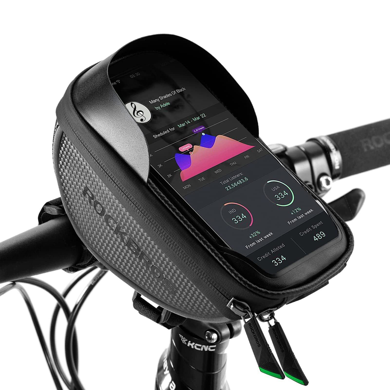 ROCKBROS Handytasche Fahrrad Lenkertasche Lenker wasserdichte Handyhalterung, für Smartphone bis zu 6.5 Zoll Empfindlicher Touchscreen