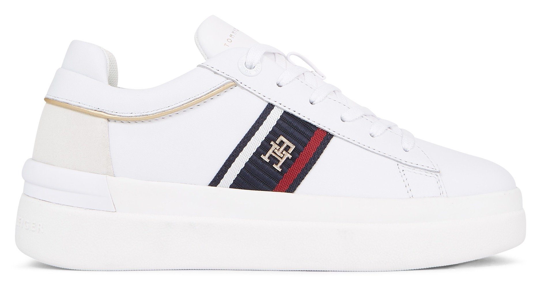 seitlichem Logo-Emblem Hilfiger WEBBING Keilsneaker SNEAKER Tommy weiß COURT mit CORP