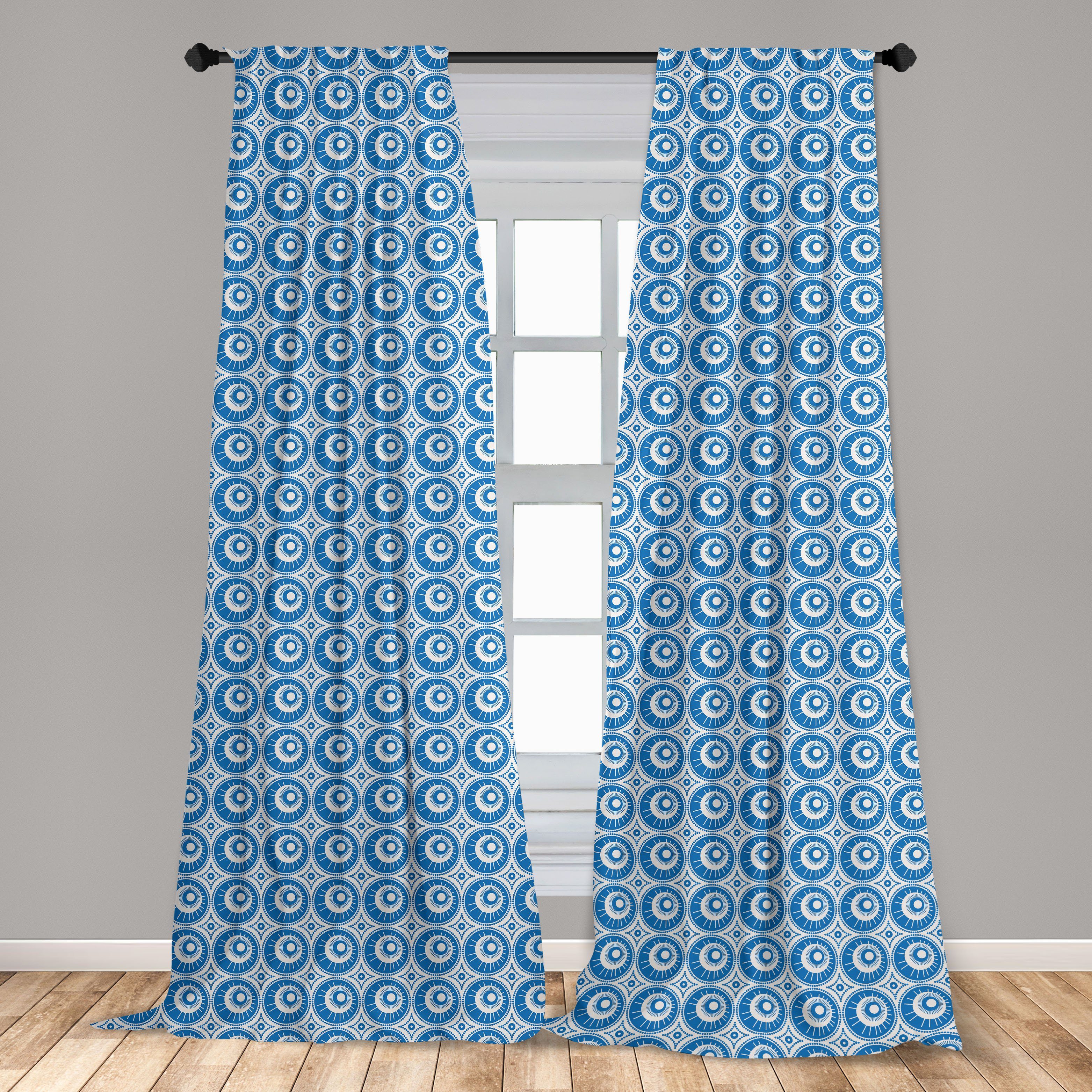 für Gardine Vorhang Blauer Schlafzimmer Wohnzimmer Retro Kreis-Motive Microfaser, Dekor, Abakuhaus, abstrakte