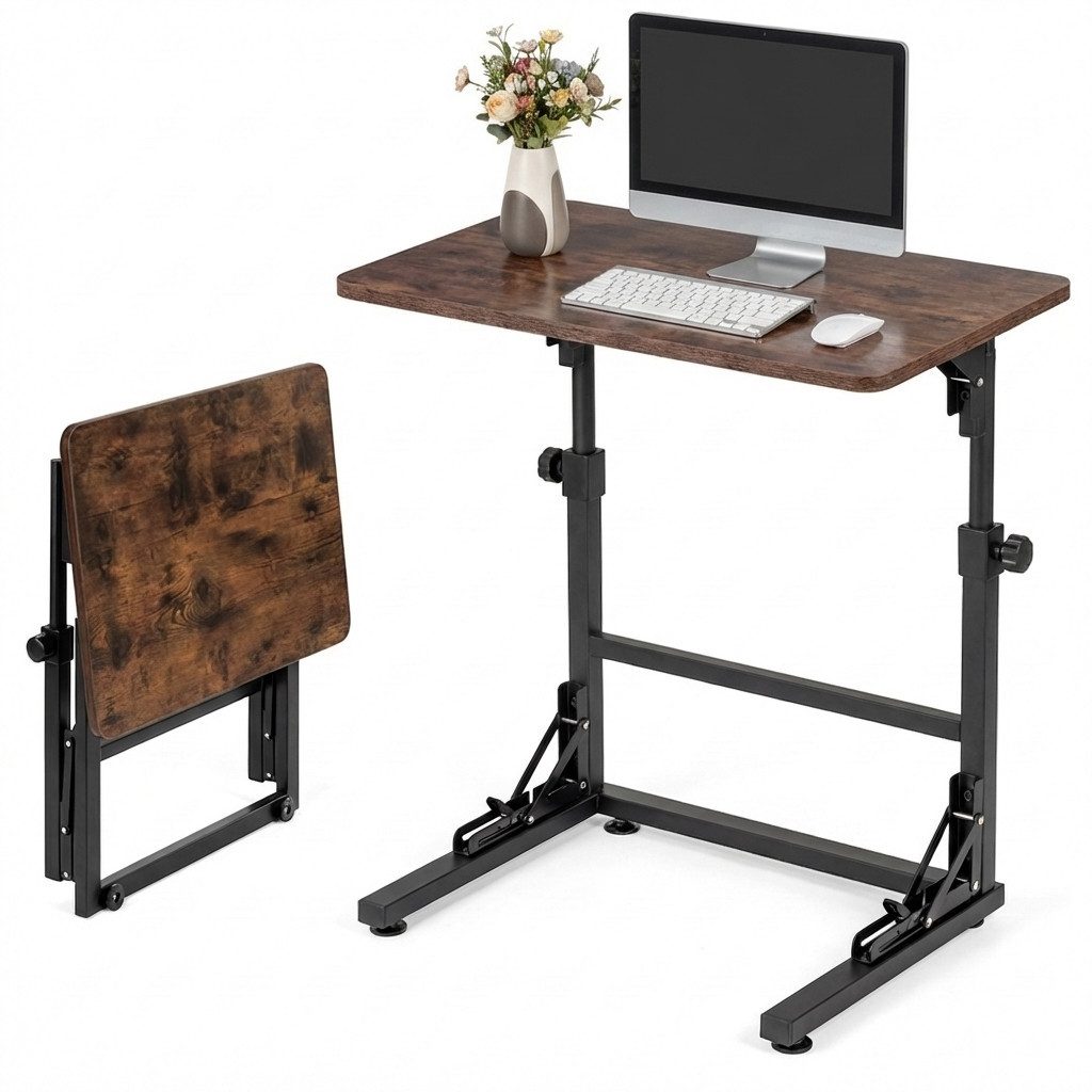 KOMFOTTEU Laptoptisch höhenverstellbarer Beistelltisch, C-förmiger Klapptisch, mit Metallgestell, im Industrial-Stil