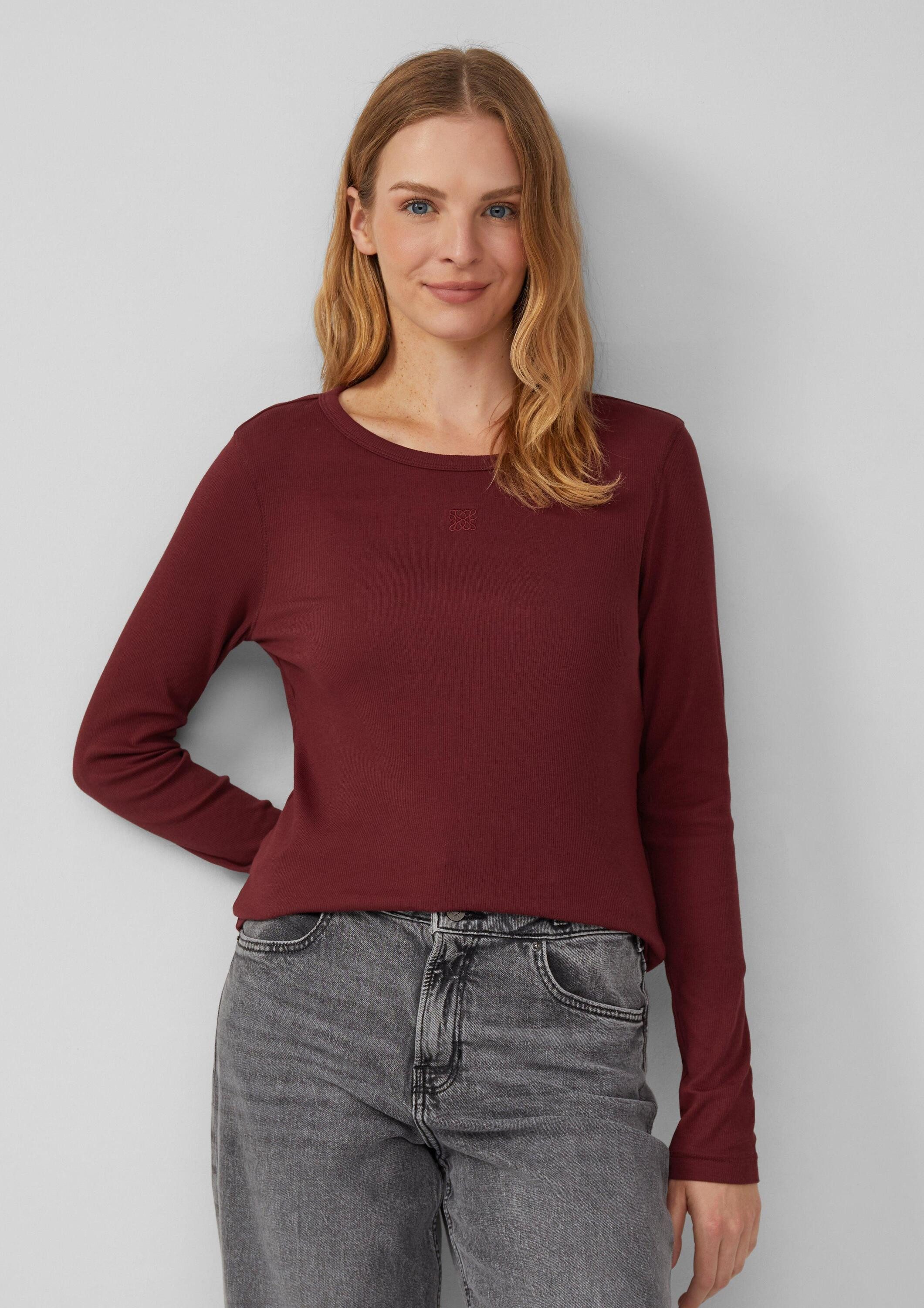 s.Oliver Langarmshirt T-Shirt Ripp-Langarmshirt mit Stickerei günstig online kaufen