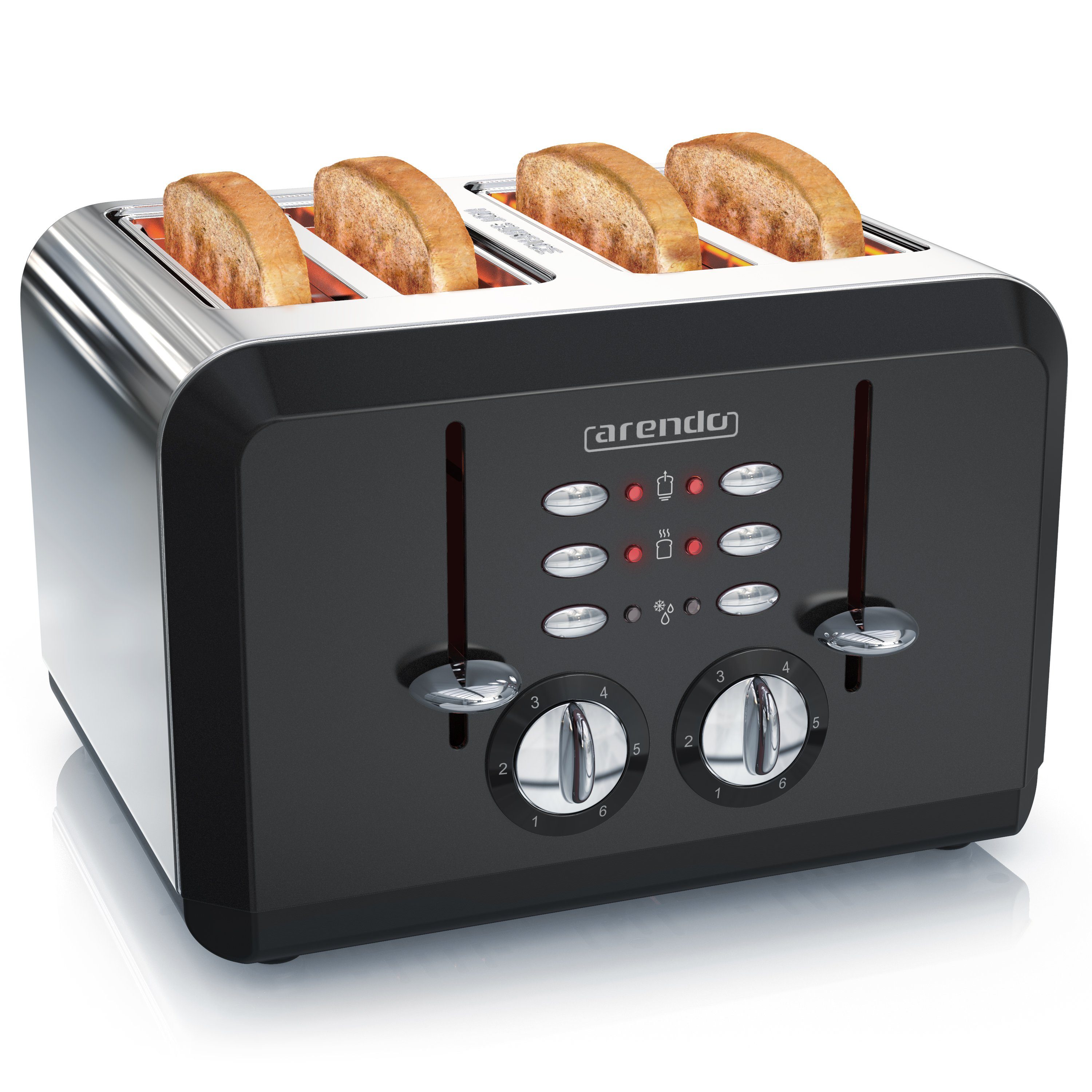 Arendo Toaster 4-Scheiben, Edelstahl Automatik, Wärmeisolierendes Doppelwandgehäuse, 4 kurze Schlitze, für 4 Scheiben, 1630 W, Bräunungsgrad 1-6, Aufwärm- & Auftaufunktion, GS-zertifiziert