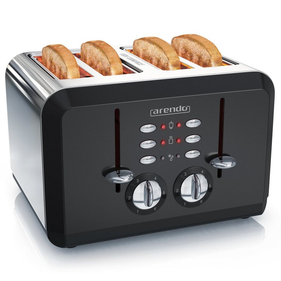 Arendo Toaster, 4 kurze Schlitze, für 4 Scheiben, 1630 W, Automatik,  Edelstahl, Wärmeisolierendes Doppelwandgehäuse, Die Krümelschublade ist  leicht zu Entnehmen und zu reinigen
