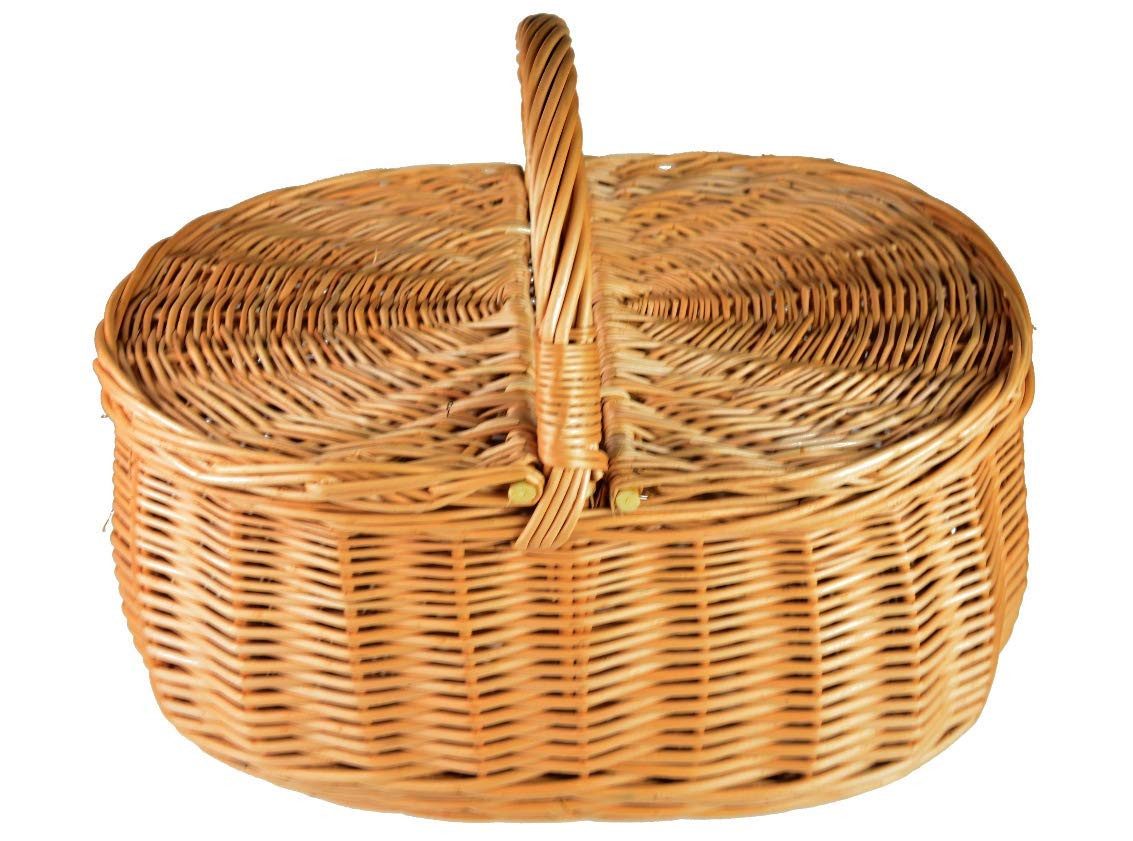 natuleo by pokuc Flaschenkorb Picknickkorb mit Deckel aus Weide oval Braun 44x29x33 cm