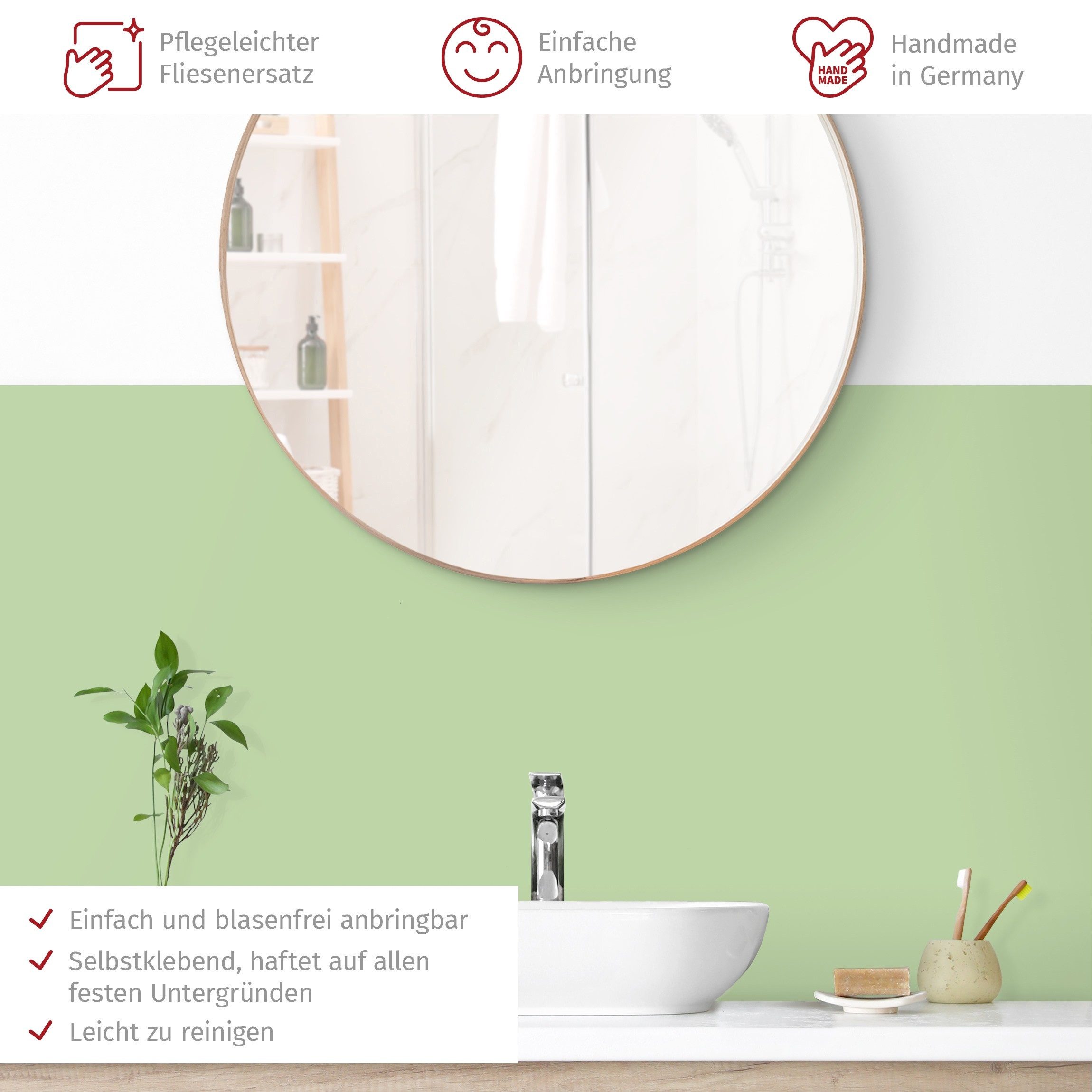 Bilderdepot24 Badrückwand grün fugenlose Wandverkleidung Bad Unifarben, (Hartfolie matt » Selbstklebend SMART 0,35 mm), wasserfestes Wandpaneel Mint
