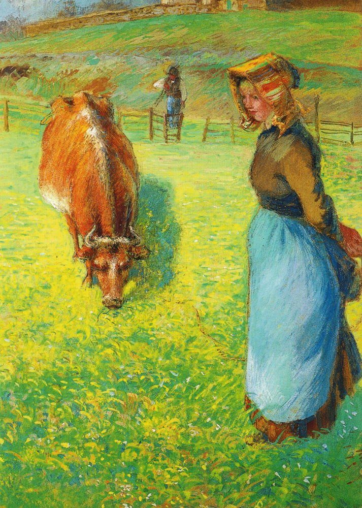 Osny" Kuh, Postkarte Pissarro Kunstkarte "Bäuerin mit Camille