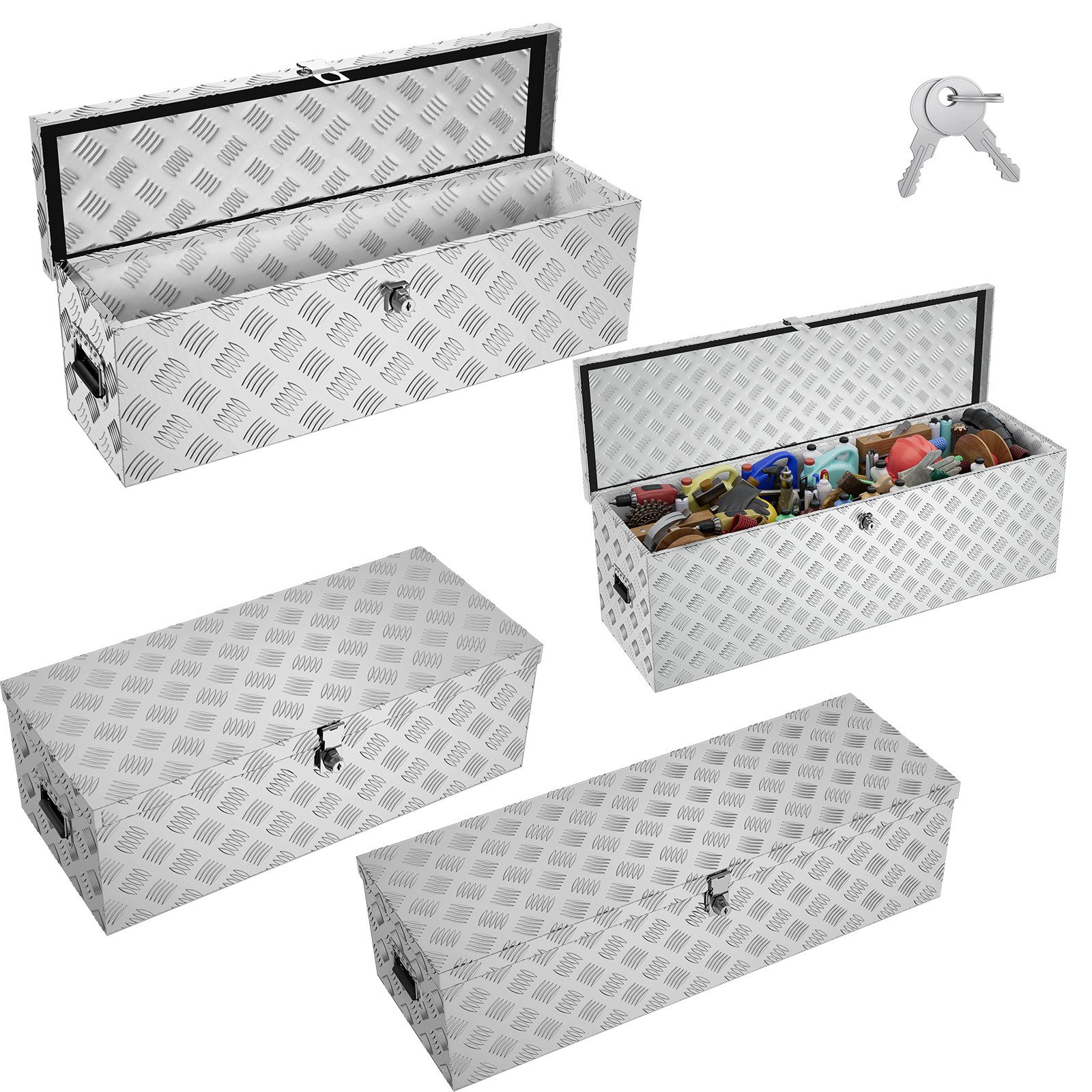 FIVMEN Werkzeugbox Aluminium Transportbox Werkzeugkiste Anhänger, Werkzeugkasten, Deichselbox mit Schloss für Aufbewahrungswerkzeuge