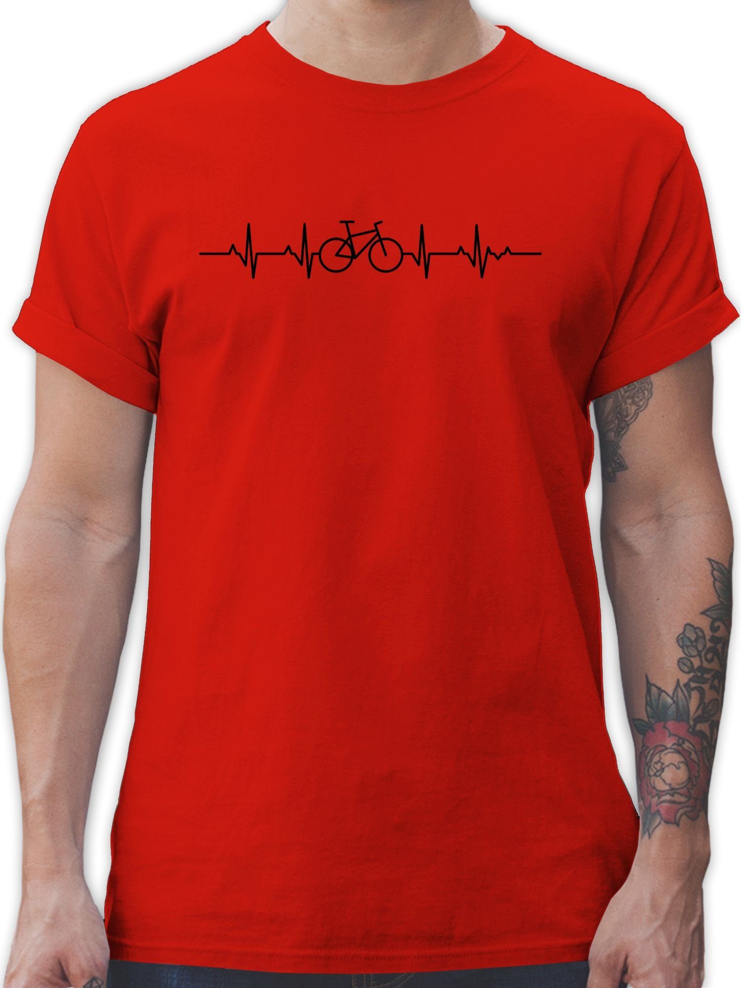 Shirtracer T-Shirt Herzschlag Fahrrad - schwarz Fahrrad Bekleidung Radsport 3 Rot