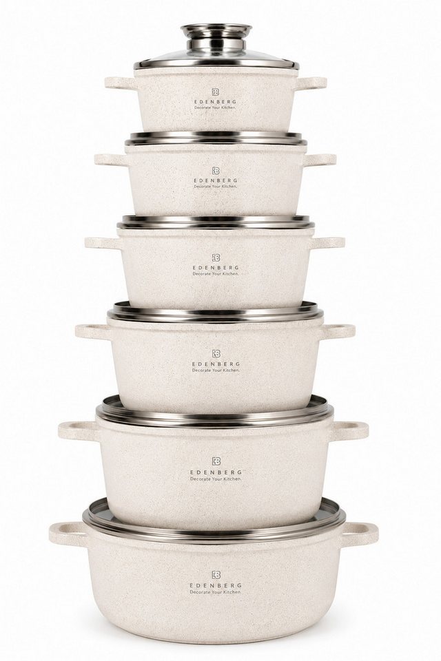 Edenberg Topf-Set Wunderschönes Set beigefarbener Töpfe in 6 verschiedenen Größen, Keramik, Aluminium, Edelstahl, Aluminiumguss (Bringen Sie Eleganz, Komfort und professionelle Kochergebnisse in Ihre Küche und genießen Sie mit diesem hochwertigen Kochtopf