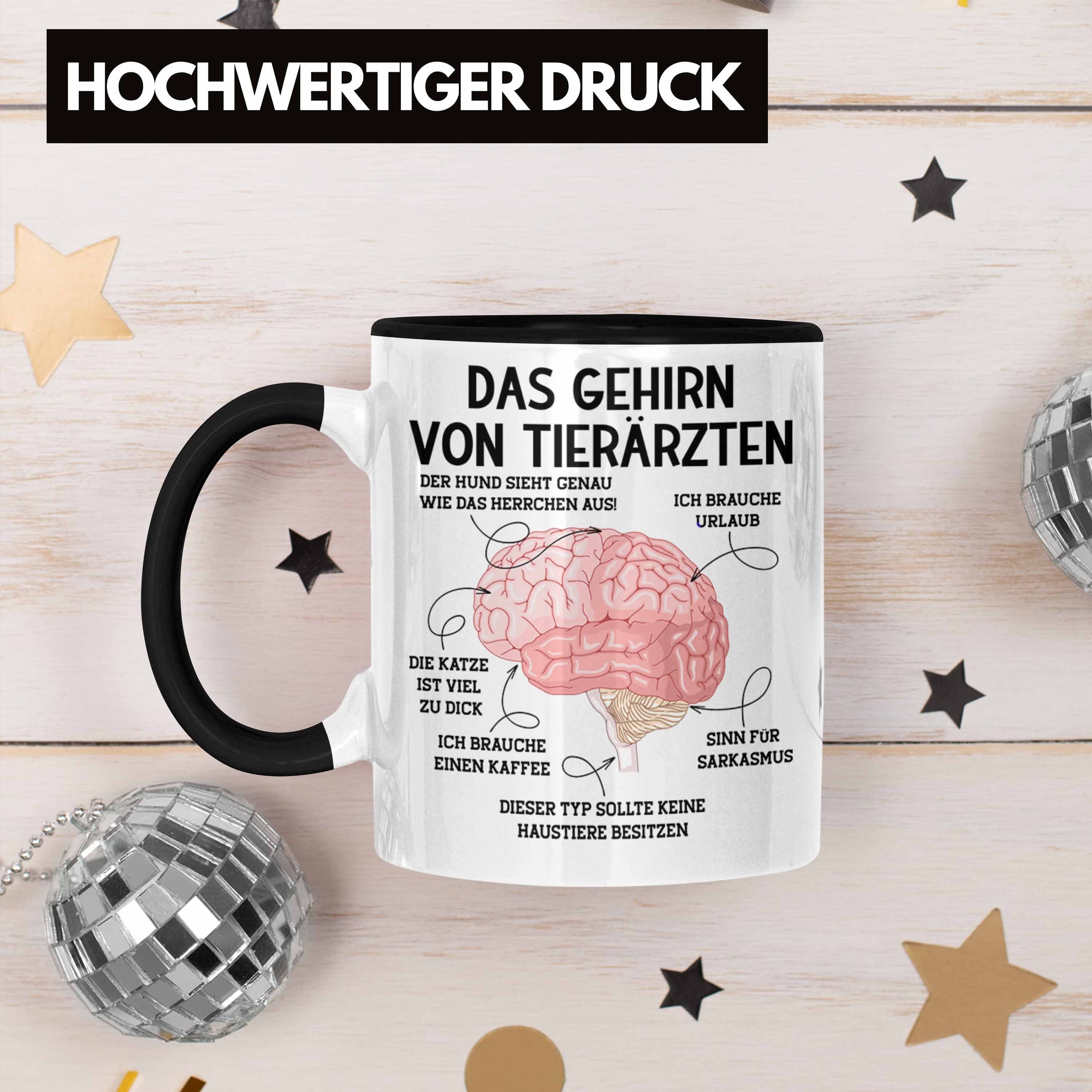 Trendation Geschenk Sprüche Tierarzt Gehirn Schwarz Tierärztin Tasse Weihnachte Lustiger Spruch