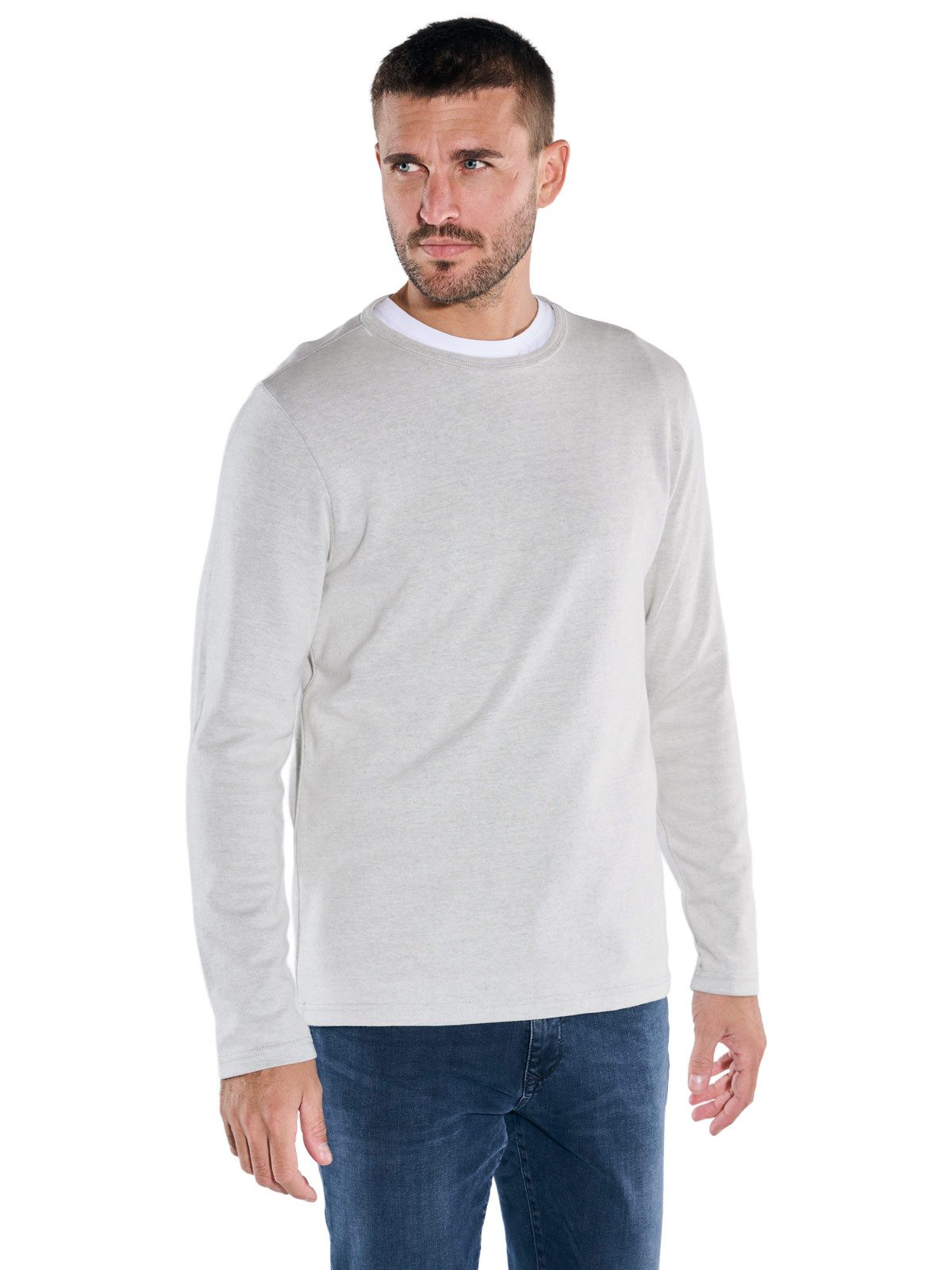 emilio adani Langarmshirt emilio adani Herren Langarm-Shirt strukturiert, Hellgrau