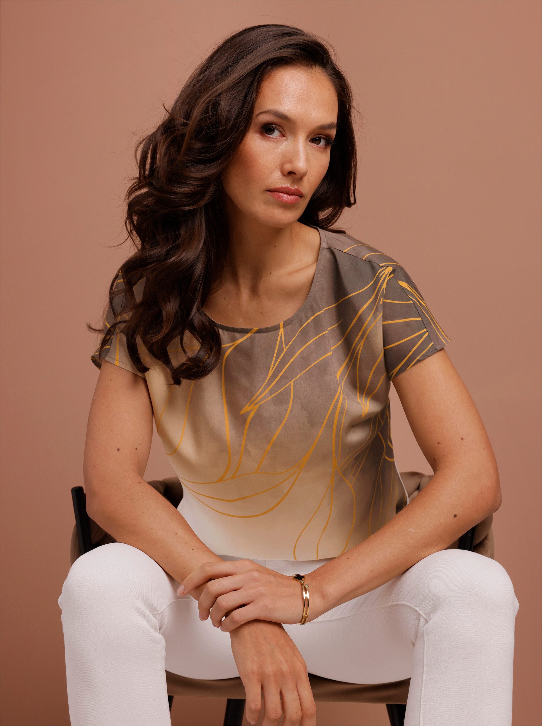 creation L Klassische Bluse Seiden-Viskose-Bluse Kurzarm
