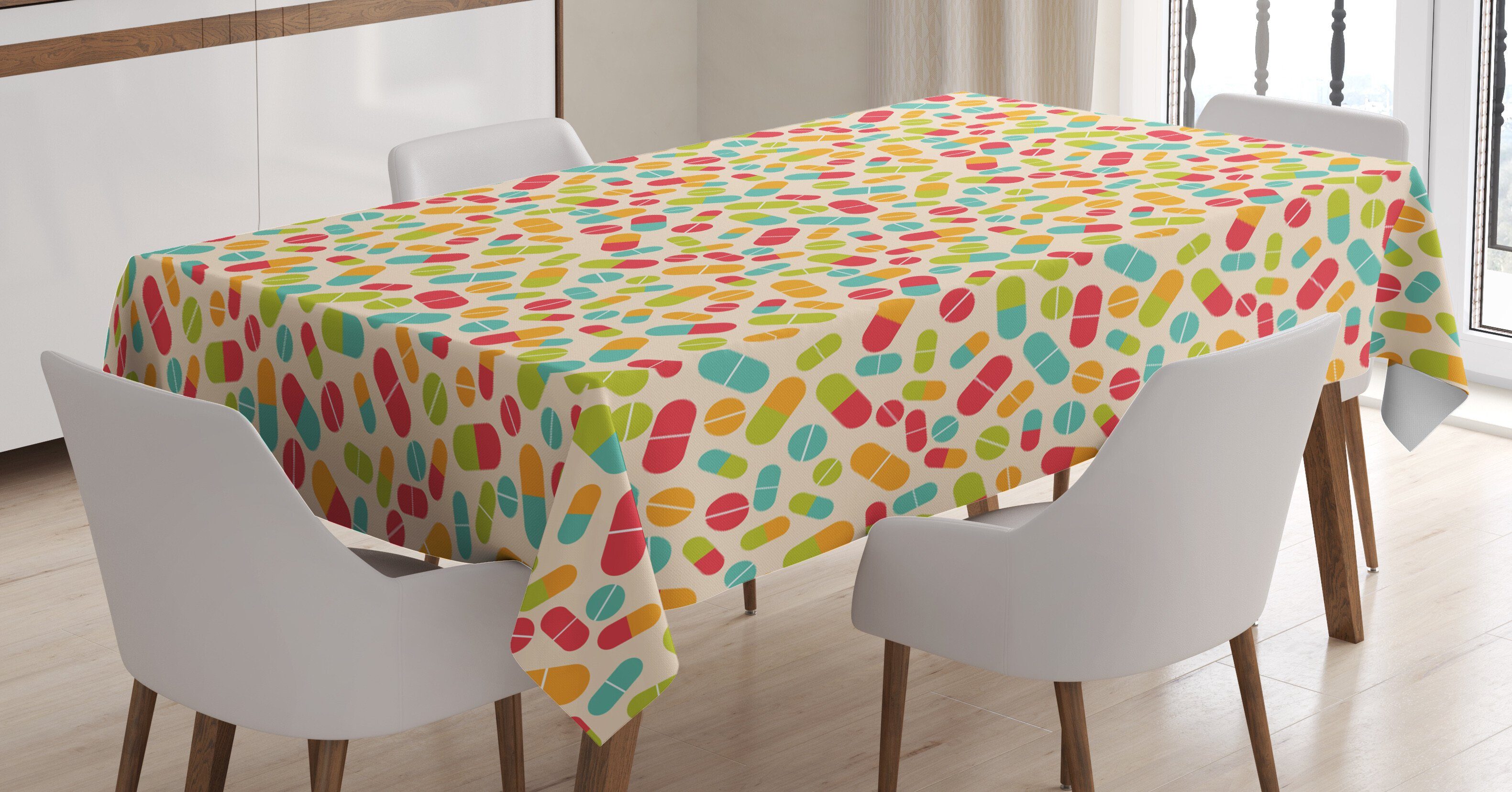 Tischdecke geeignet Farbfest den Waschbar Bereich Außen Bunte Farben, Kapseln Apotheker Abakuhaus Für Klare