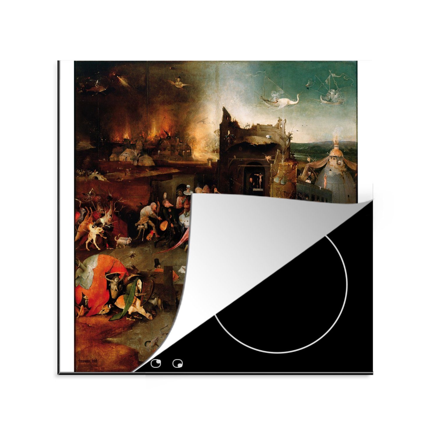 MuchoWow Herdblende-/Abdeckplatte Versuchung des Heiligen Antonius - Gemälde von Hieronymus Bosch, Vinyl, (1 tlg), 78x78 cm, Ceranfeldabdeckung, Arbeitsplatte für küche