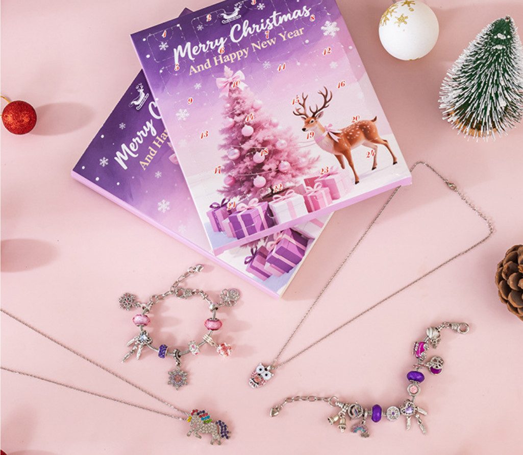 CLTYQ Schmuck-Adventskalender Schmuck-Adventskalender Weihnachtskalender Teenager Mädchen Kinder, DIY Adventskalender Inhalt Kinder Frauen Schmuck Armband