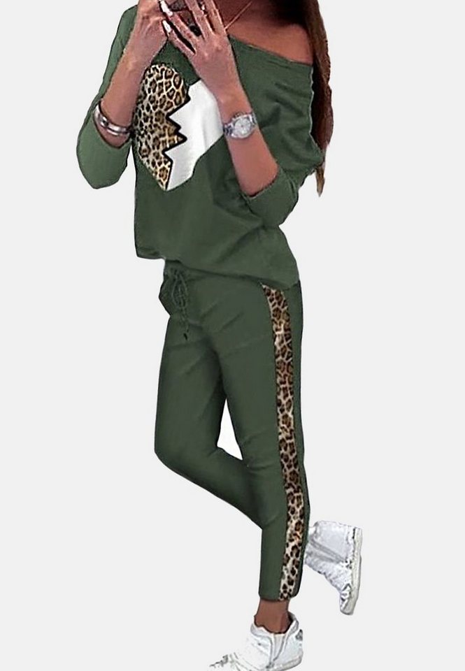Damen Trainingsanzug Jogginganzug Leopard Sweatshirt Hose Hausanzug Sportanzug