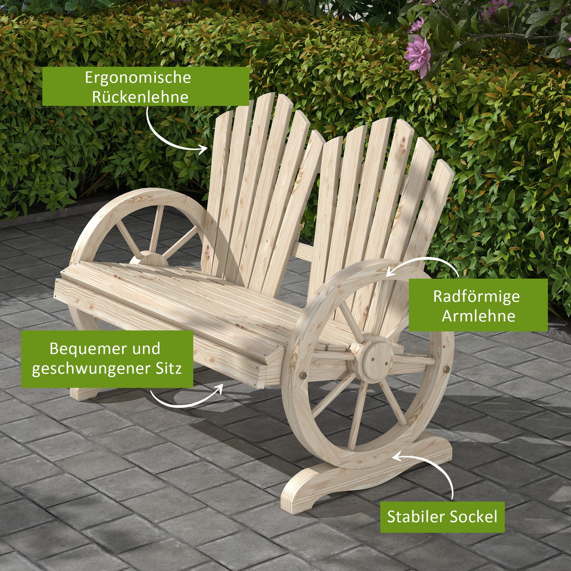 Outsunny Bank Gartenbank mit Armlehne, Sitzbank (Bank, 1-St., Gartenbank), 2 Sitzer – Bild 4 von 5