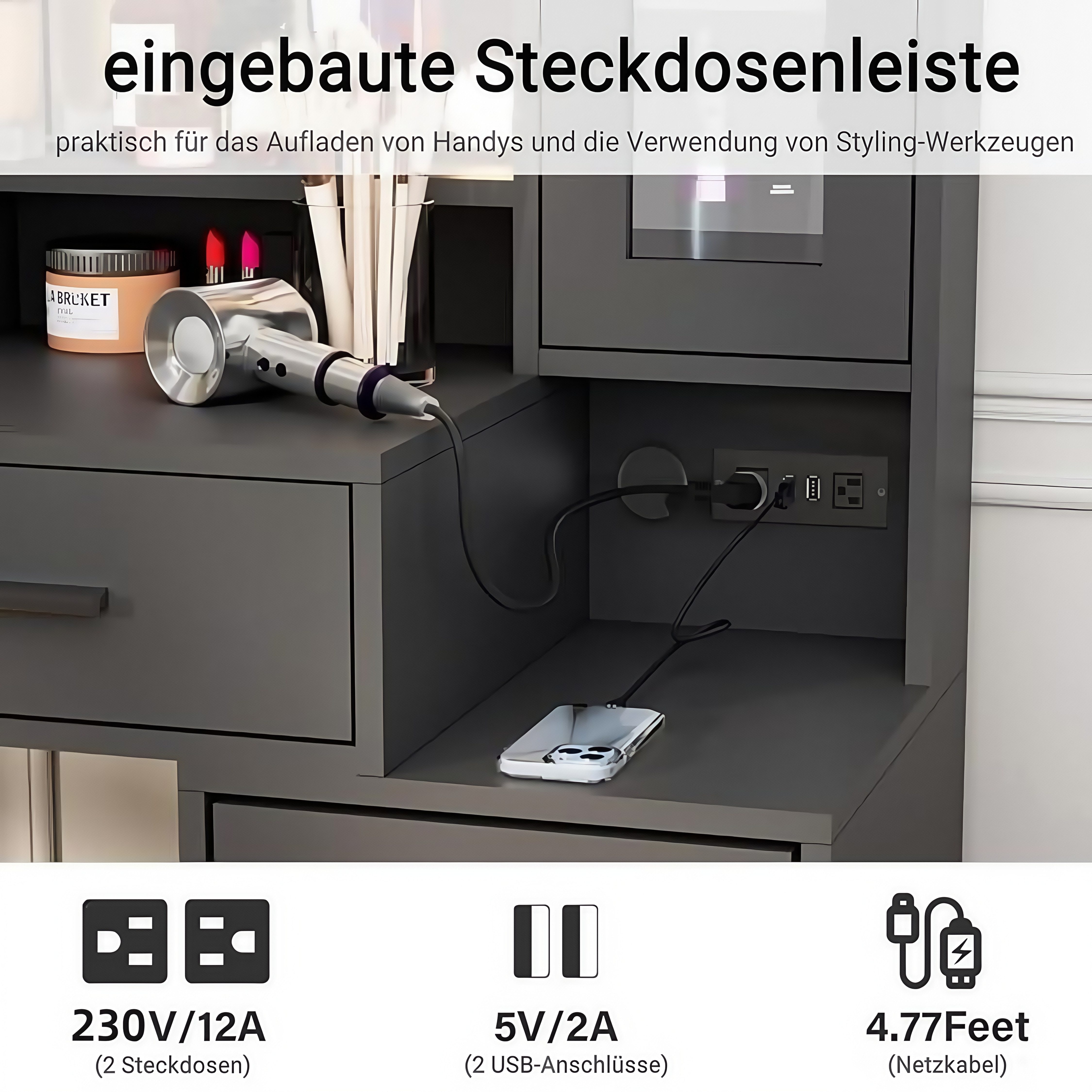 LUCKZON Schminktisch mit Steckdosen & Nachttisch günstig online kaufen