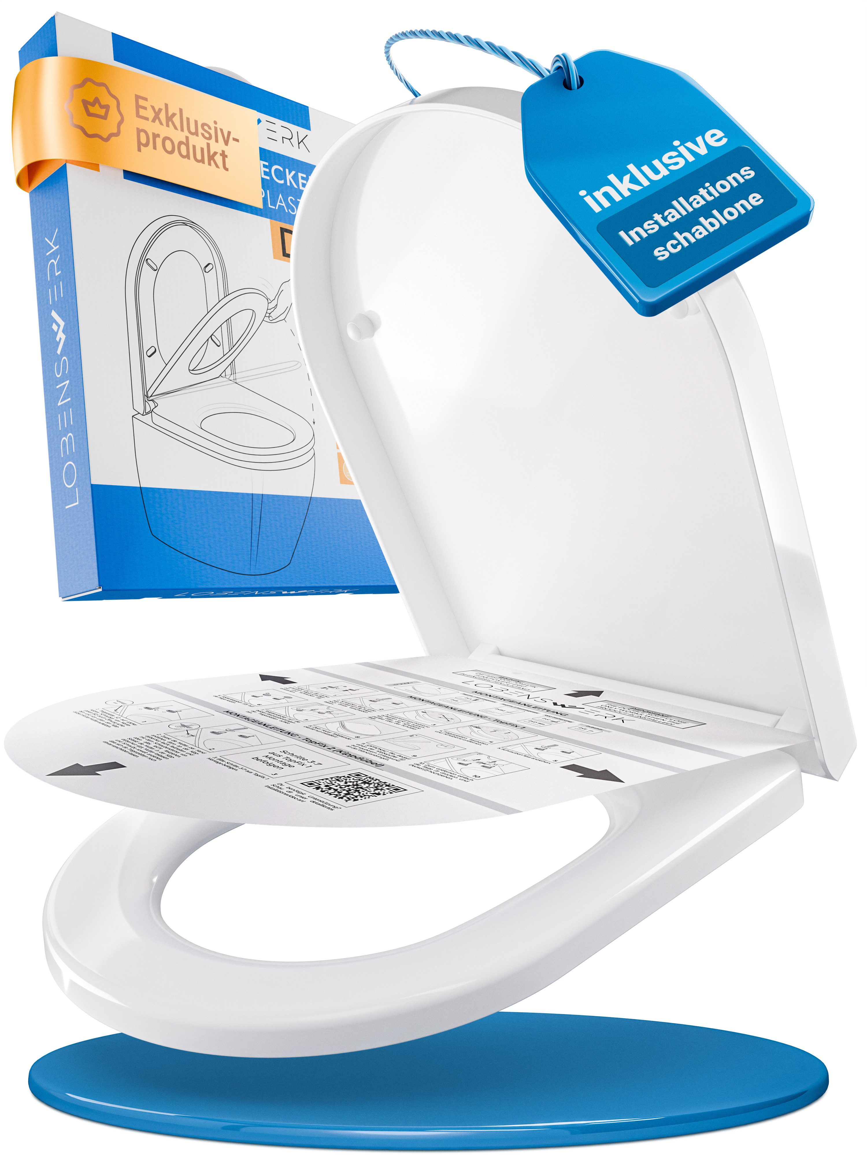 Lobenswerk WC-Sitz Toilettendeckel mit Absenkautomatik, Klodeckel, Klobrille, SoftClose, antibakteriell, UV-beständig, inkl. Installationsschablone