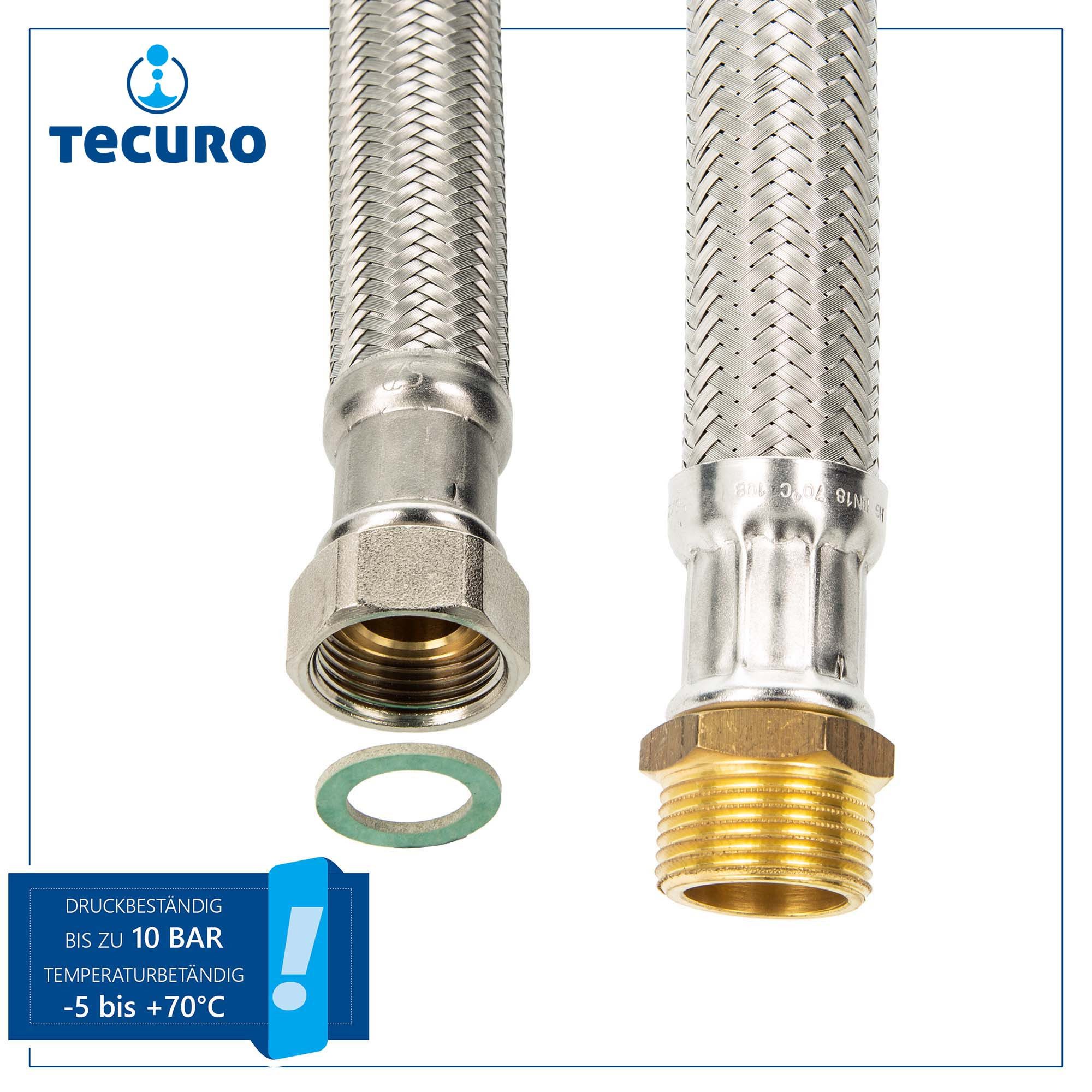 tecuro Flexschlauch Flexschlauch 1 1/4 Zoll - DN 32 - für Sanitär & Heizung - KTW-A DVGW