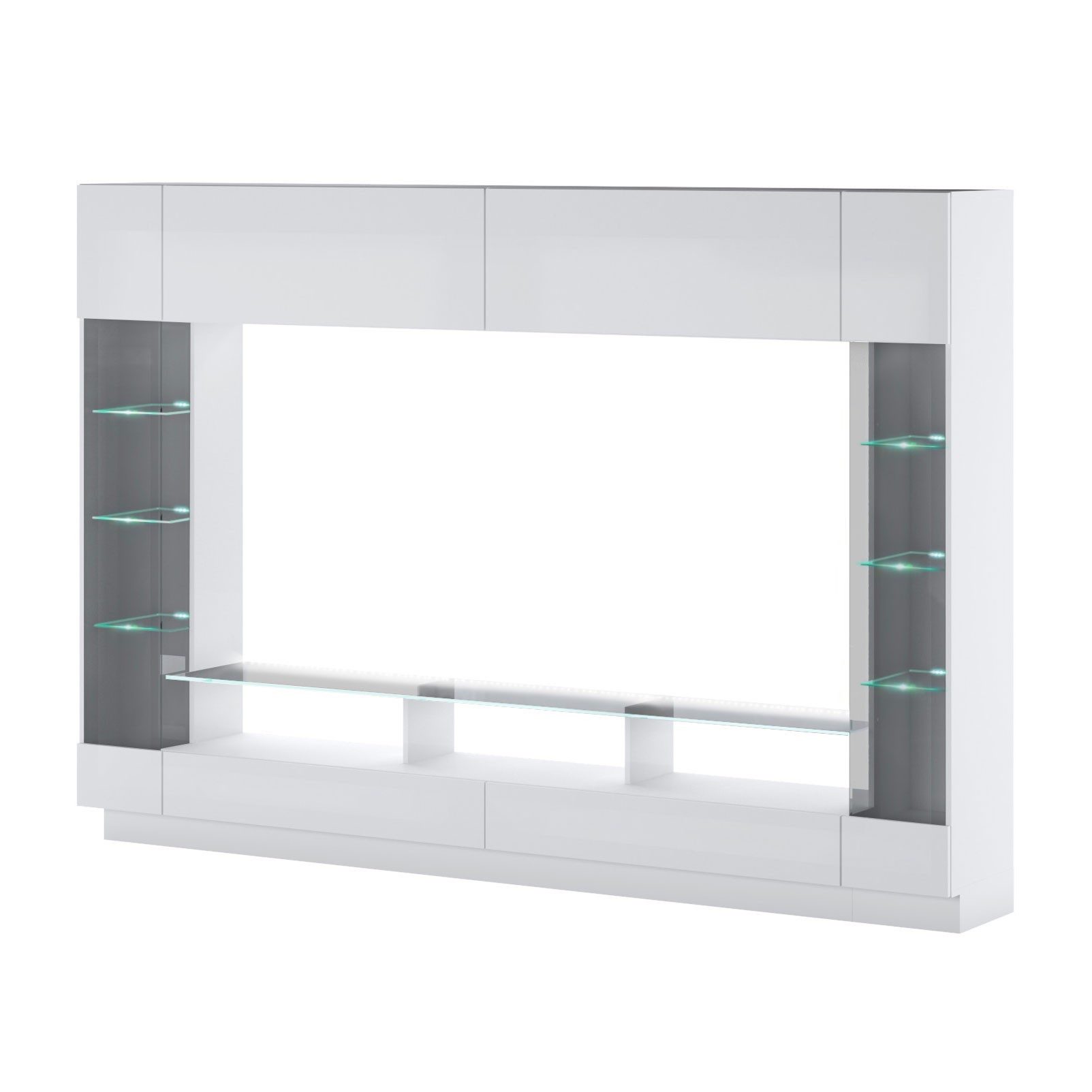 Lookway Wohnwand BLAKE in Weiß Hochglanz/Antisol mit LED-Beleuchtung, 213x186x38 cm