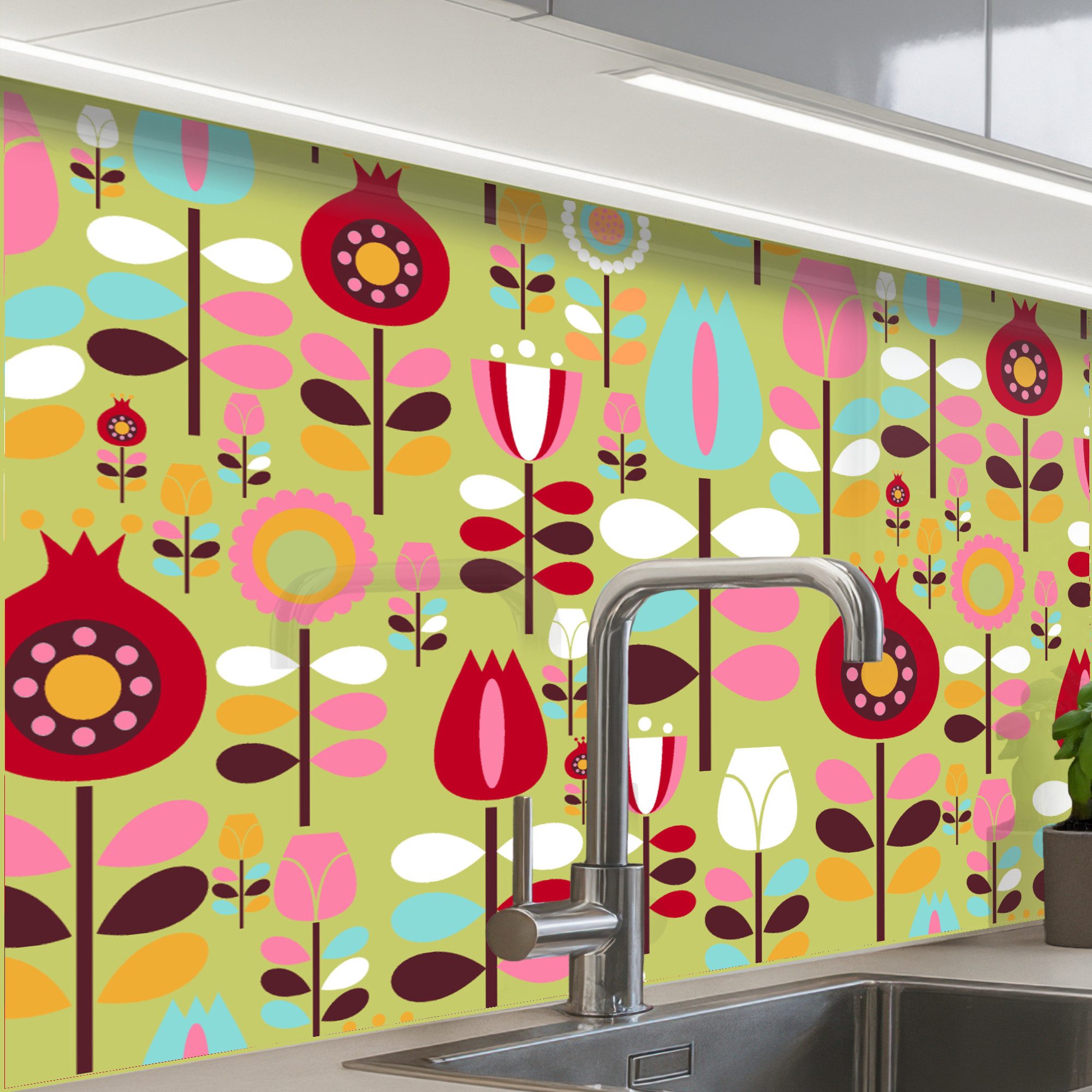 KitchenYeah Küchenrückwand Muster selbstklebend (keine Folie) Muster - Blumen - Farben, (1-tlg), Spritzschutz, Küche, Rückwand, Küchenwand, Küchenfront, 30x20 cm