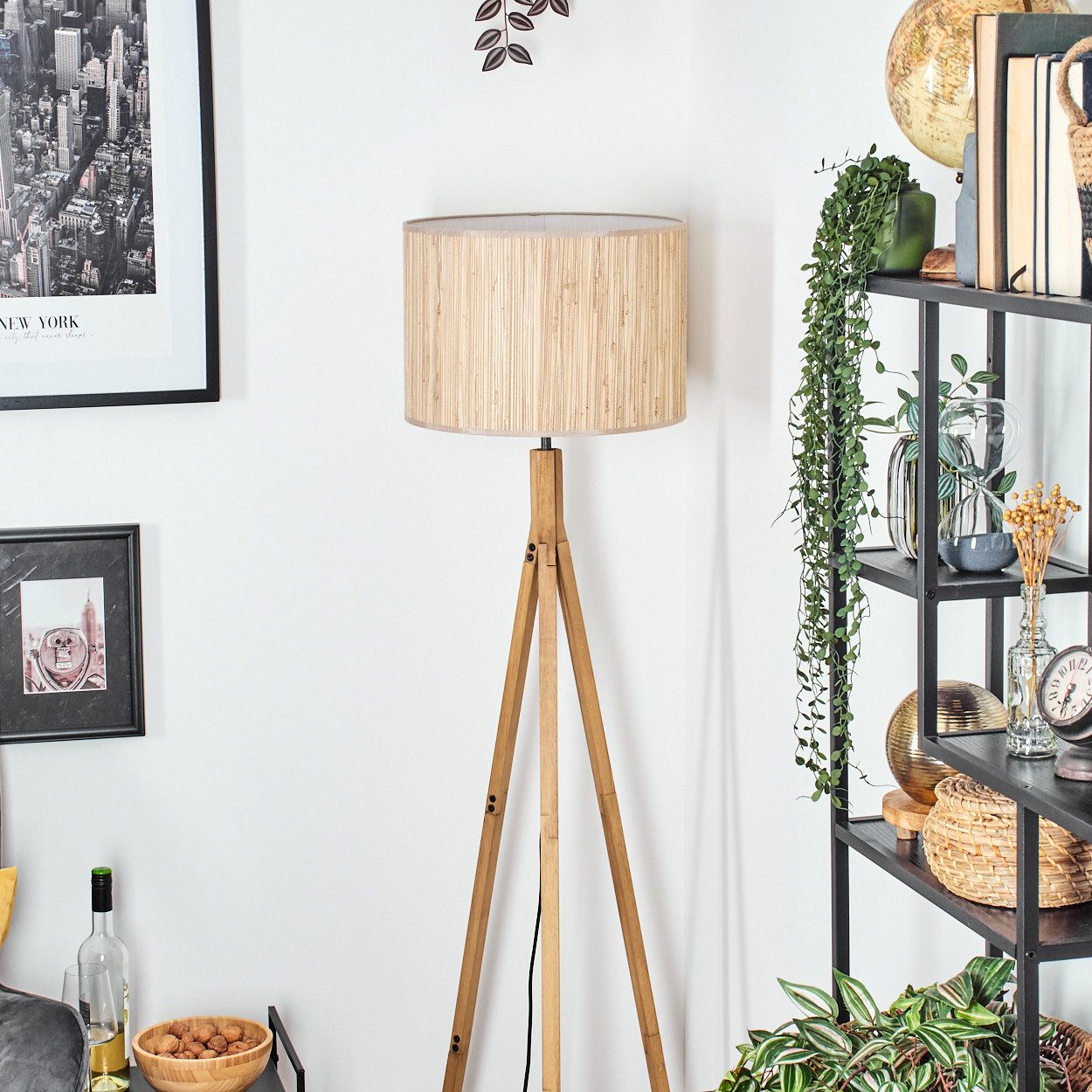 hofstein Stehlampe Stehlampe mit Holzfuß und Schirm aus Seegras, ohne Leuch günstig online kaufen