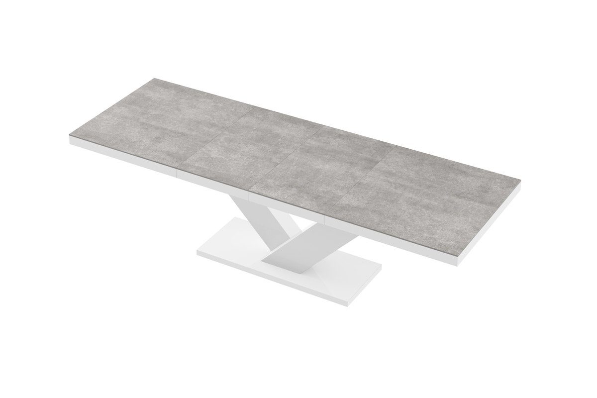 designimpex Esstisch Design Tisch HE-999 Grau Beton - Weiß Hochglanz ausziehbar 160 bis 256 Beton / Weiß Hochglanz