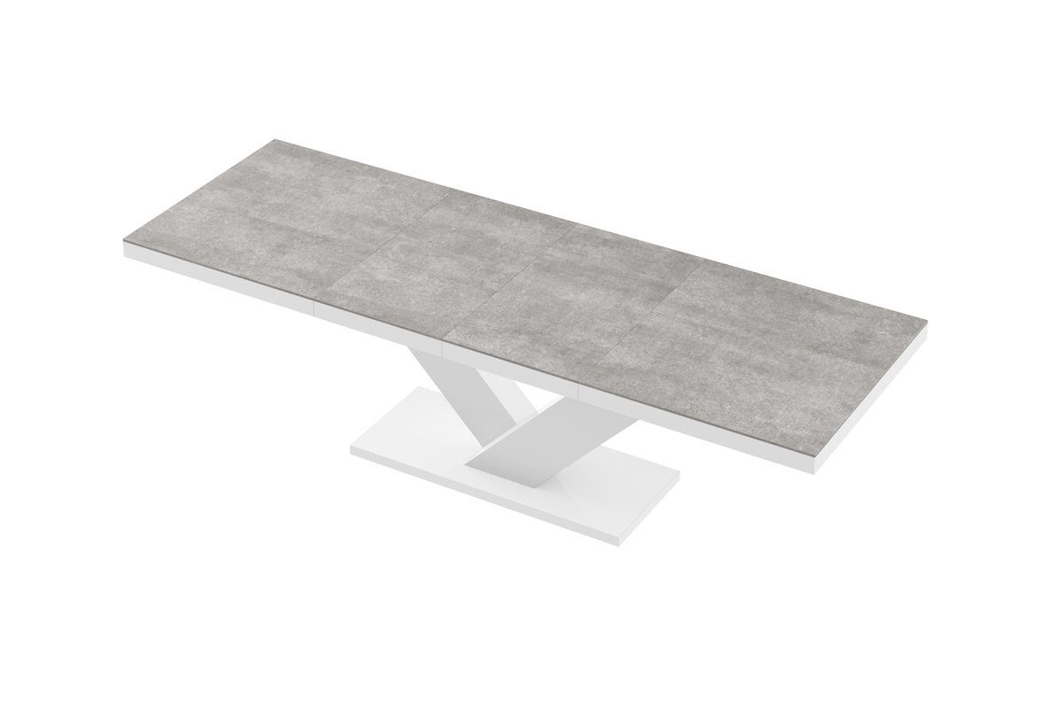 designimpex Esstisch Design Tisch Beton Weiß 160 HE-999 Grau - 256 / Hochglanz Hochglanz Beton Weiß bis ausziehbar