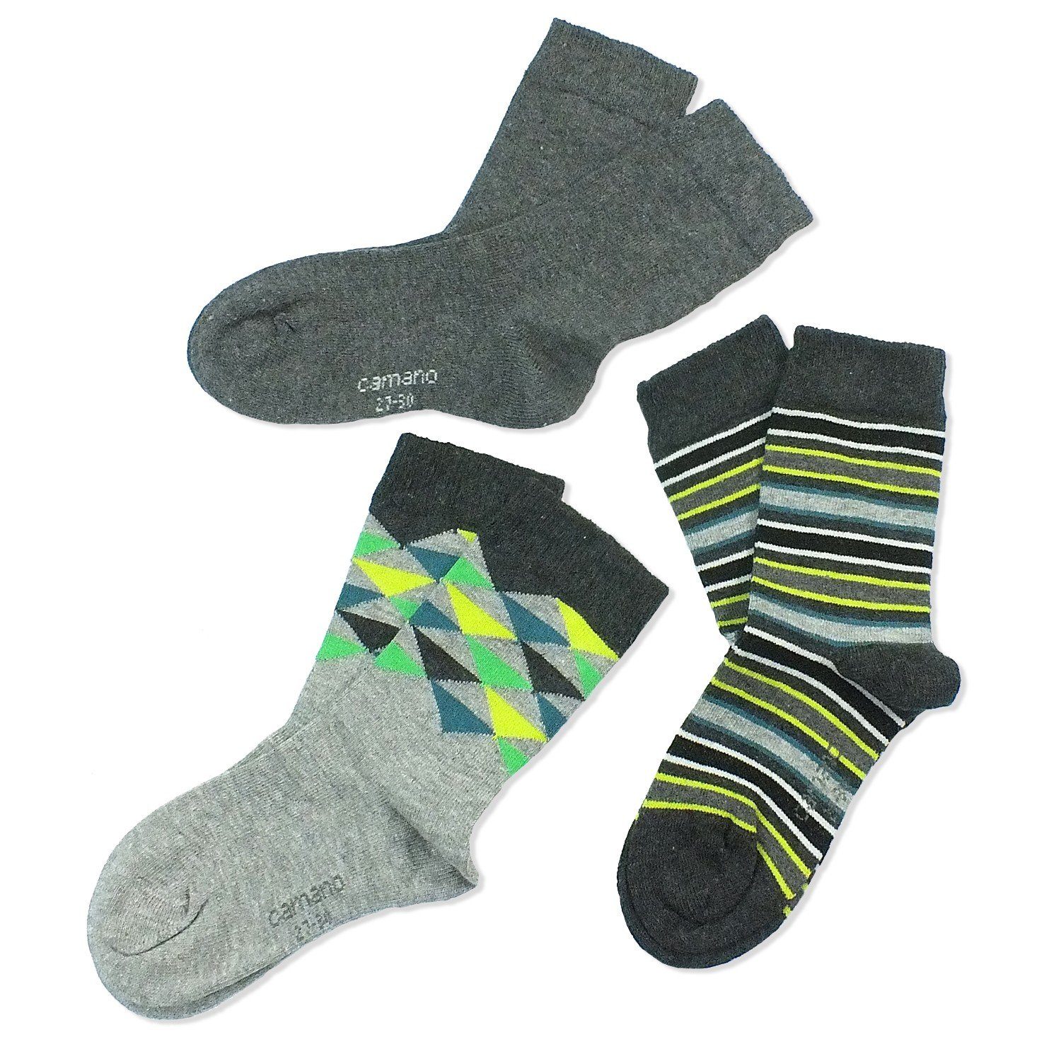 grey Socken, Mädchen mit 3-Paar, & (Packung, Kindersocken Langsocken 10 Jungen 3 Paar) comb Baumwolle, CA3840 Camano Kinder